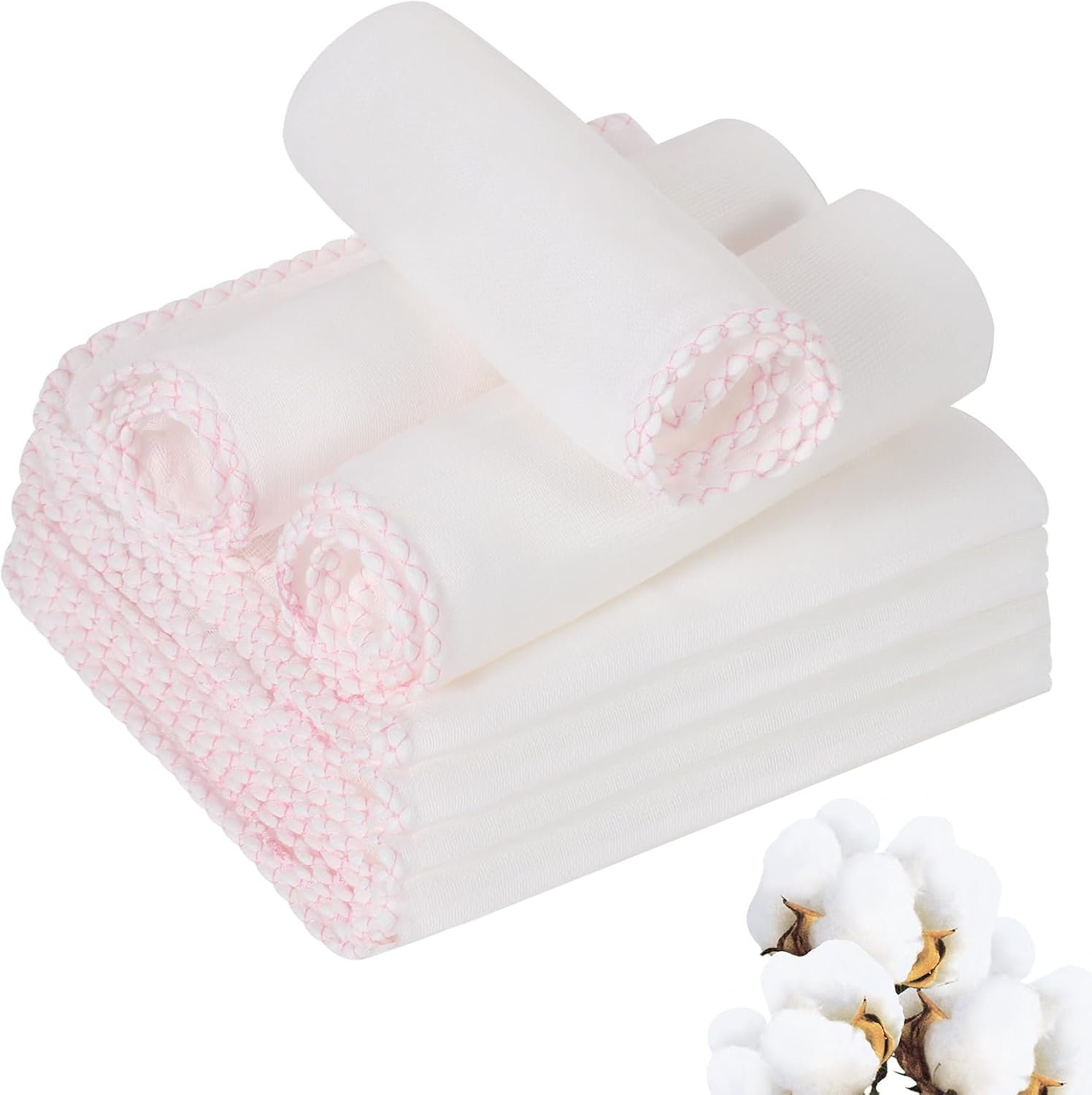 10 Pack Muslin Face Cloths, 12X12 Inch Cotton Muslin Cloths Muslin Pack Facial Towels Reusable Cleansing Cloths Remover for Makeup Removal Facial Face Cleaning(Blue Edge)