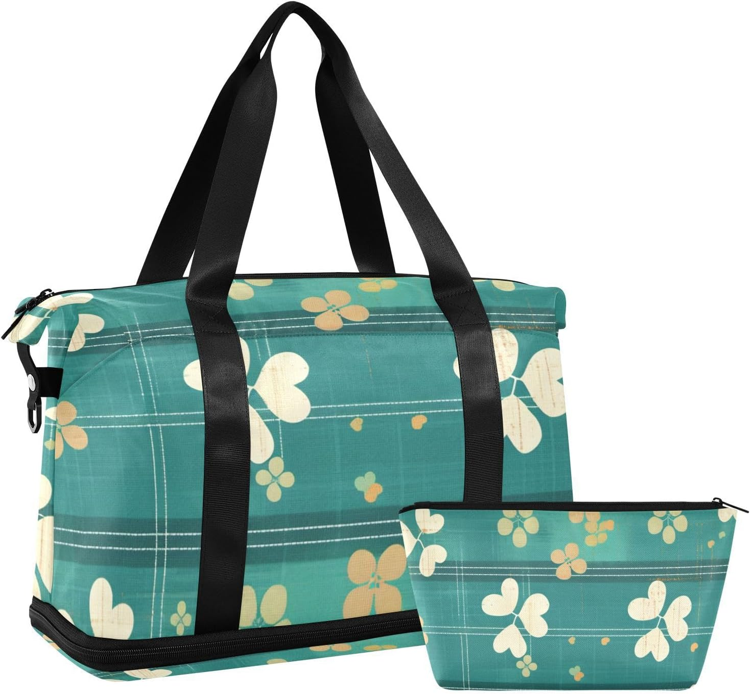 Clover Green Stripe Tote Bag Travel Weekender Gear Bag with Toiletry Bag for Sports Waterproof, Clover Green Stripe, 1 Size image number 4