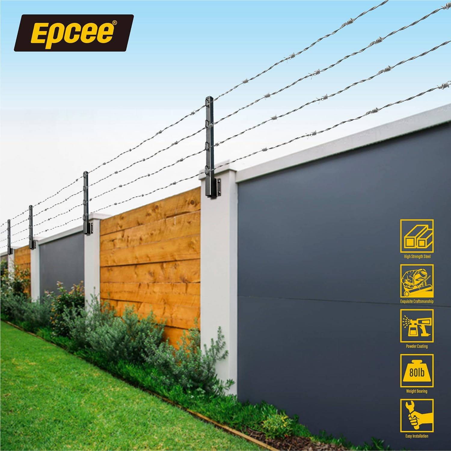 Fence Post Extender, 23.5" Fence Barbed Wire Extend Arm，For Outdoor Fences to Increase Height, Protect Privacy and Pets Jumping off (Concrete Wall-8 Pack) image number 6