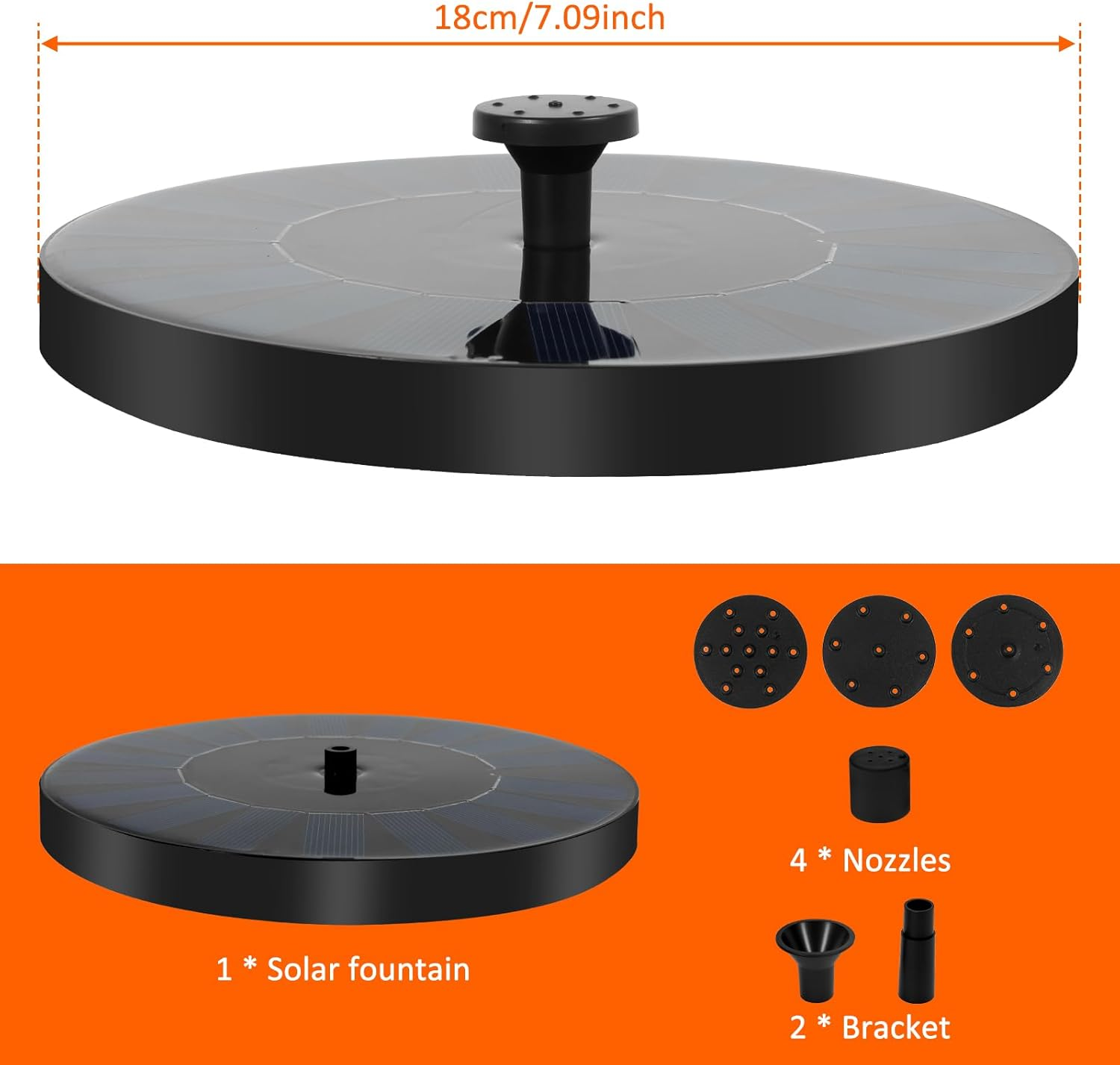 Outdoor Solar Fountain,Solar Pond Pump with 6 Fountain Styles,Easy Installation for Garden,Pond,Fish Container,Bird Bath,Swimming Pool (18Cm) image number 6