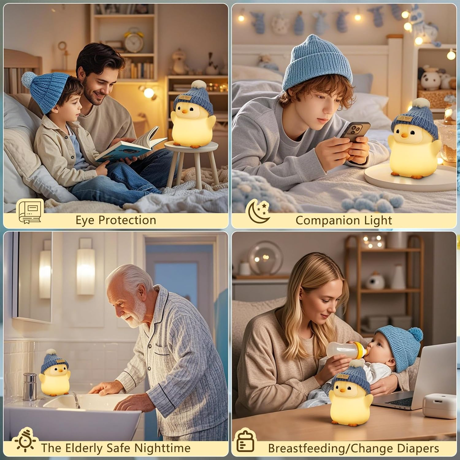 FAMIDUO Penguin Night Light for Kids, Adorable Penguin Lamp with Hat, Food Grade Silicone Nursery Nightlight, Rechargeable/Dimmable/Timer,Led Squishy Novelty Animal Bedside Lamp,Funny Gifts for Boys
