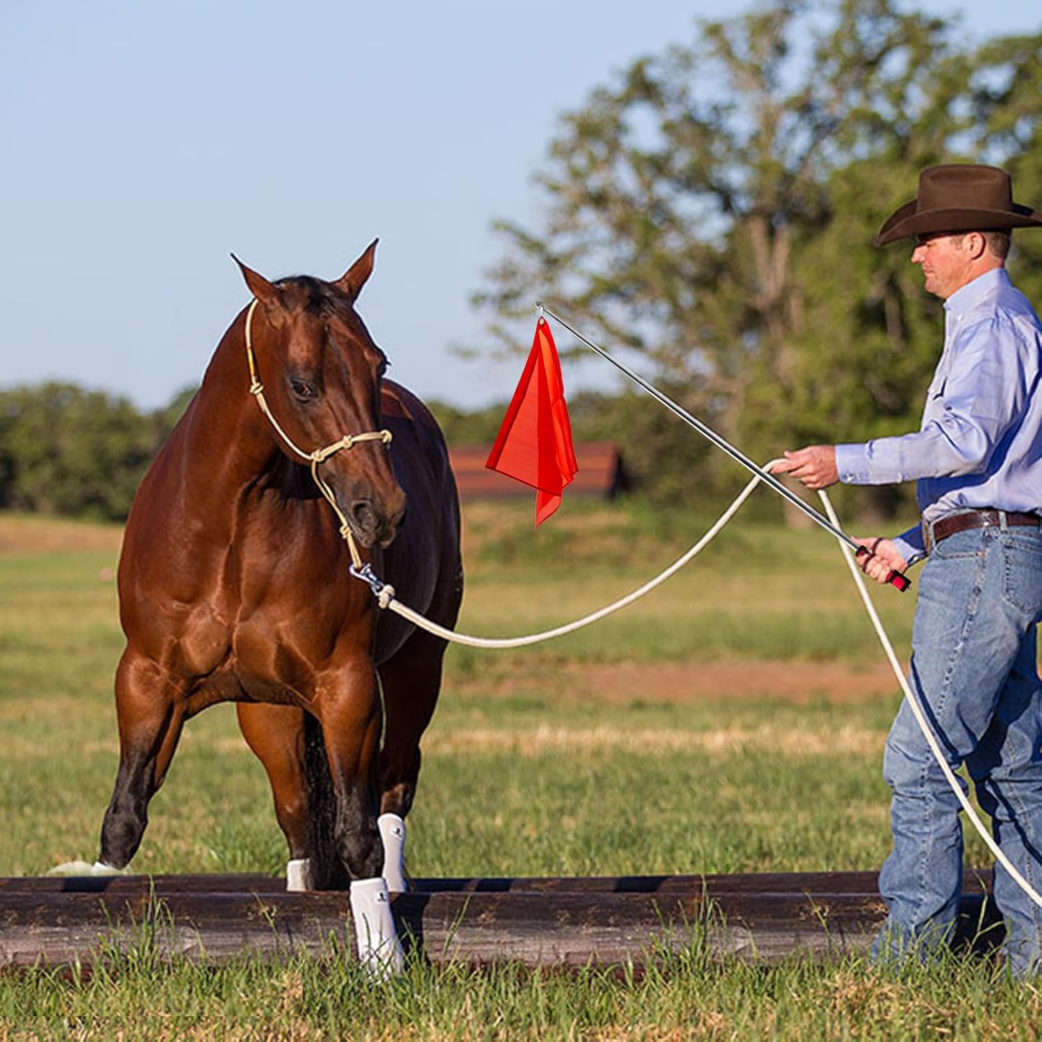 ZUDKSUY Horse Training Flag 2 Pcs 48Inch Telescopic Flagpoles and 4 Pcs 18Inch Equestrian Training Flags Portable Equestrian Nylon Training Flags image number 5