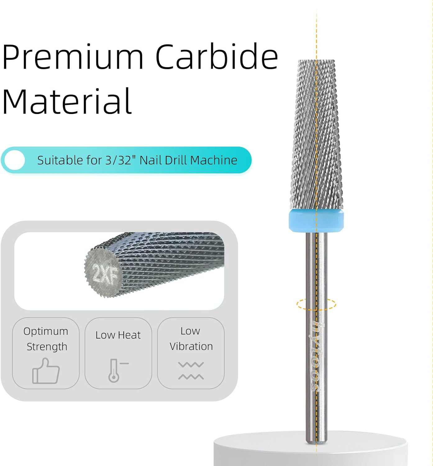 HYTOOS 5 in 1 Nail Drill Bits, 6 * 16Mm Flat Top Tapered Professional Tungsten Carbide Bit for Gel Polish & Base Removal, Electric File Manicure Drills Accessories Tool,2Xf image number 2
