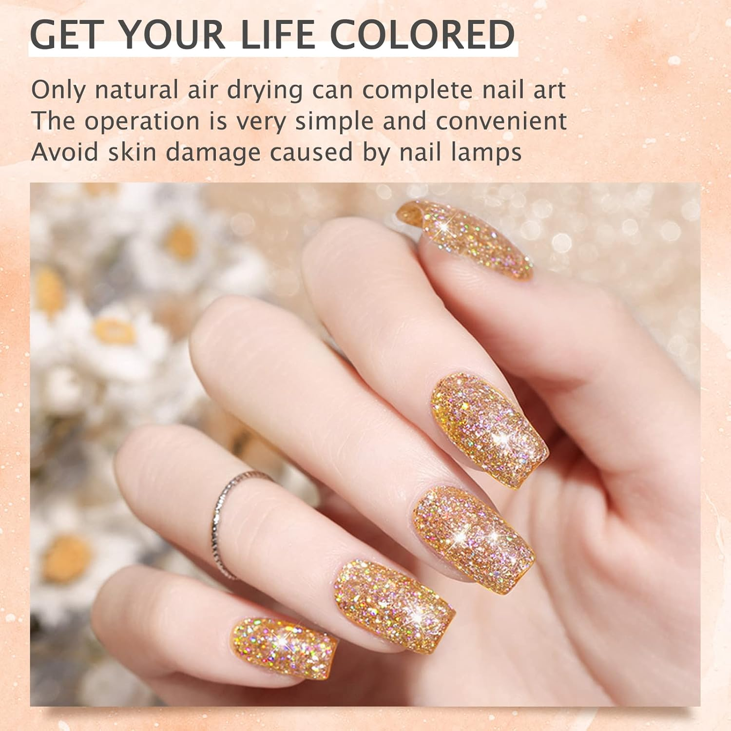 28G/Box Champagne Color Shine Glitter Hexagon Sequins Paillette Dip Powder Nails Dipping Nails Long-Lasting Nails No UV Light Needed (Hj-Nd064B-No.137) image number 3