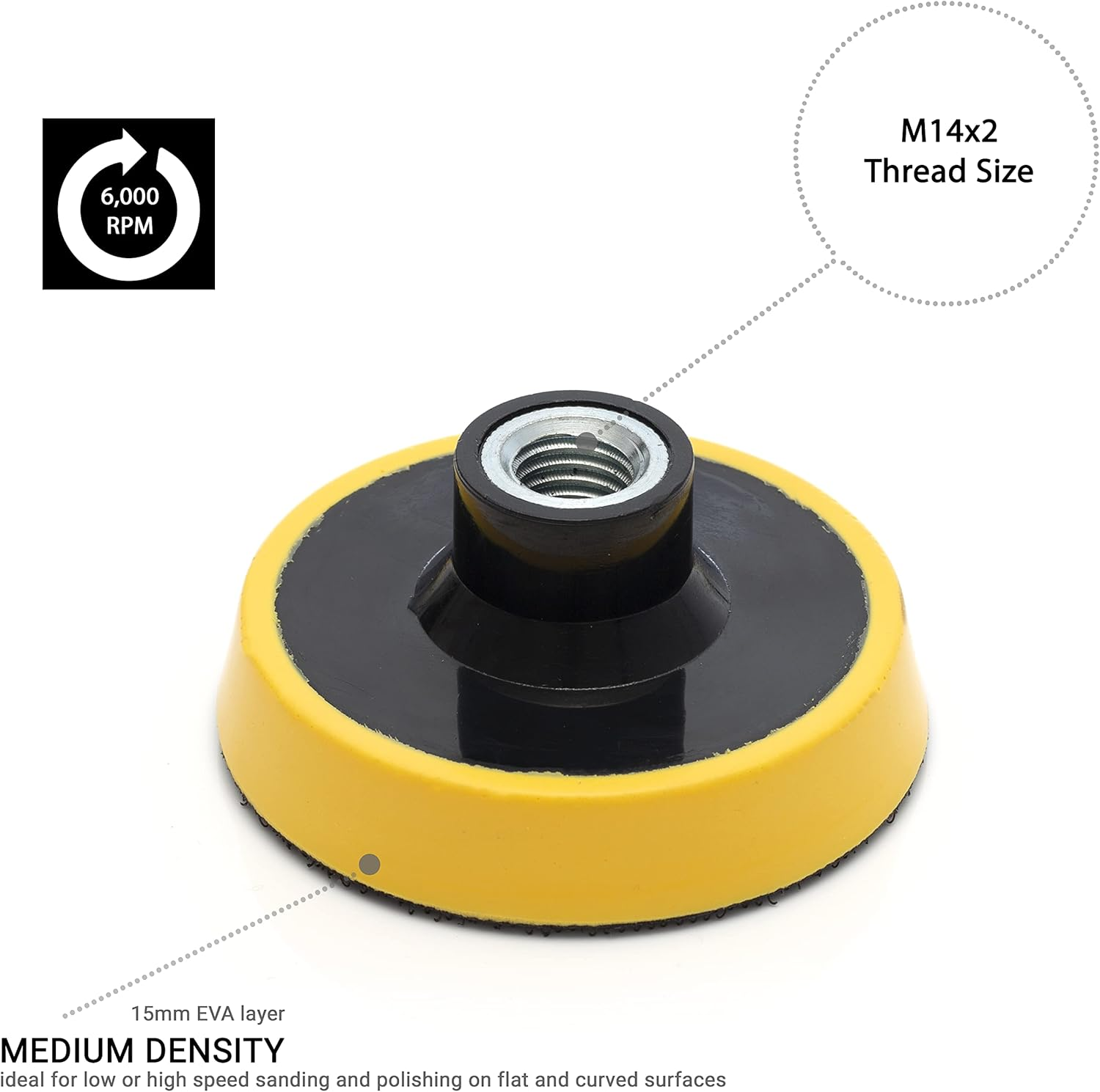 Glass Polish 3 Inch (75Mm) Premium Rotary Backing Pad with M14 Thread and Hook and Loop Grip for Use with Rotary Polisher - GP12615 image number 1