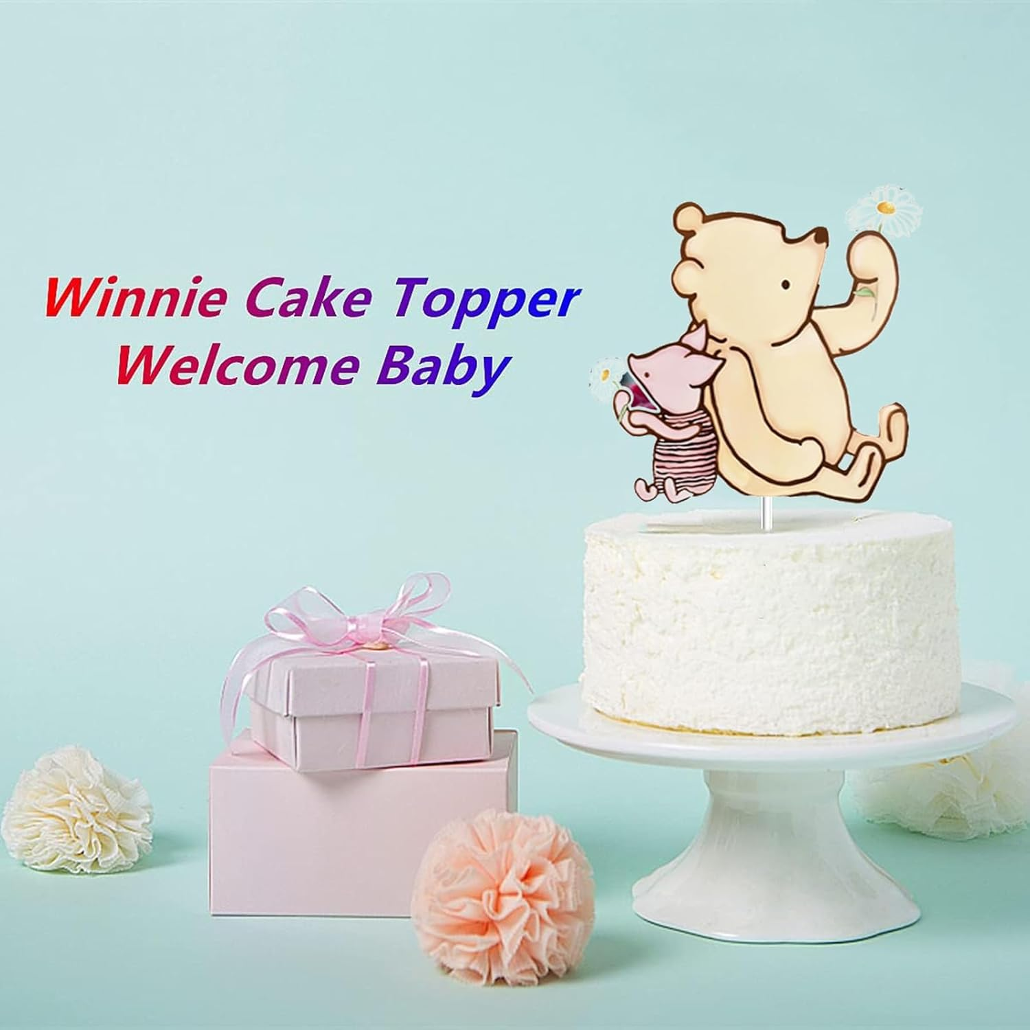 1PCS Winnie Cake Topper Welcome Baby Acrylic 5Inch Cake Toppers Cupcake Toppers Classic the Pooh Baby Shower Decorations Winnie Birthday Party Supplies image number 4