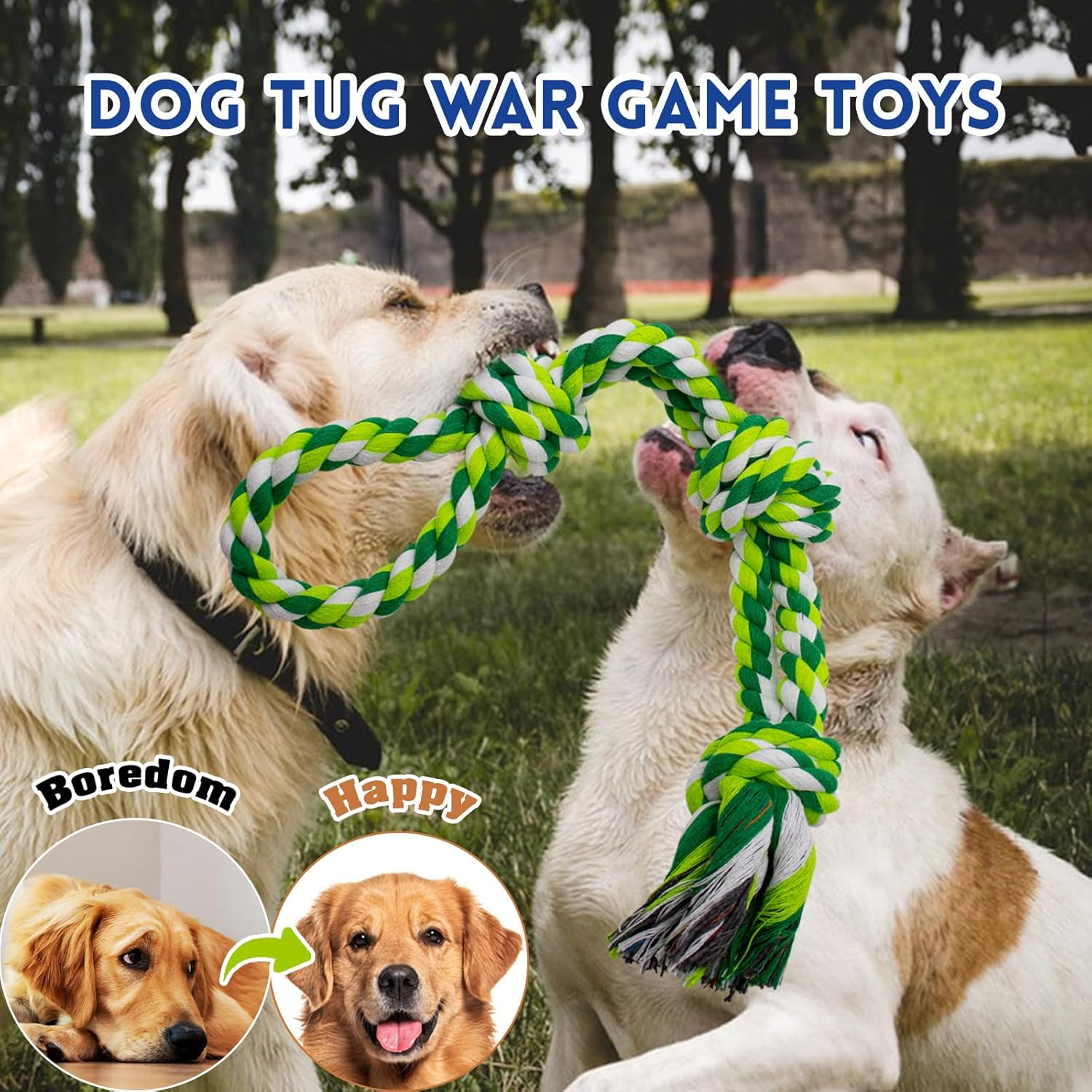 WDZZHOT [3 Pack] Dog Rope Toys for Large and Medium Aggressive Chewers, Nearly Indestructible Rope Chew Toys, Heavy Duty 100% Cotton Tug of War Dog Toy for Boredom, Teeth Cleaning image number 6