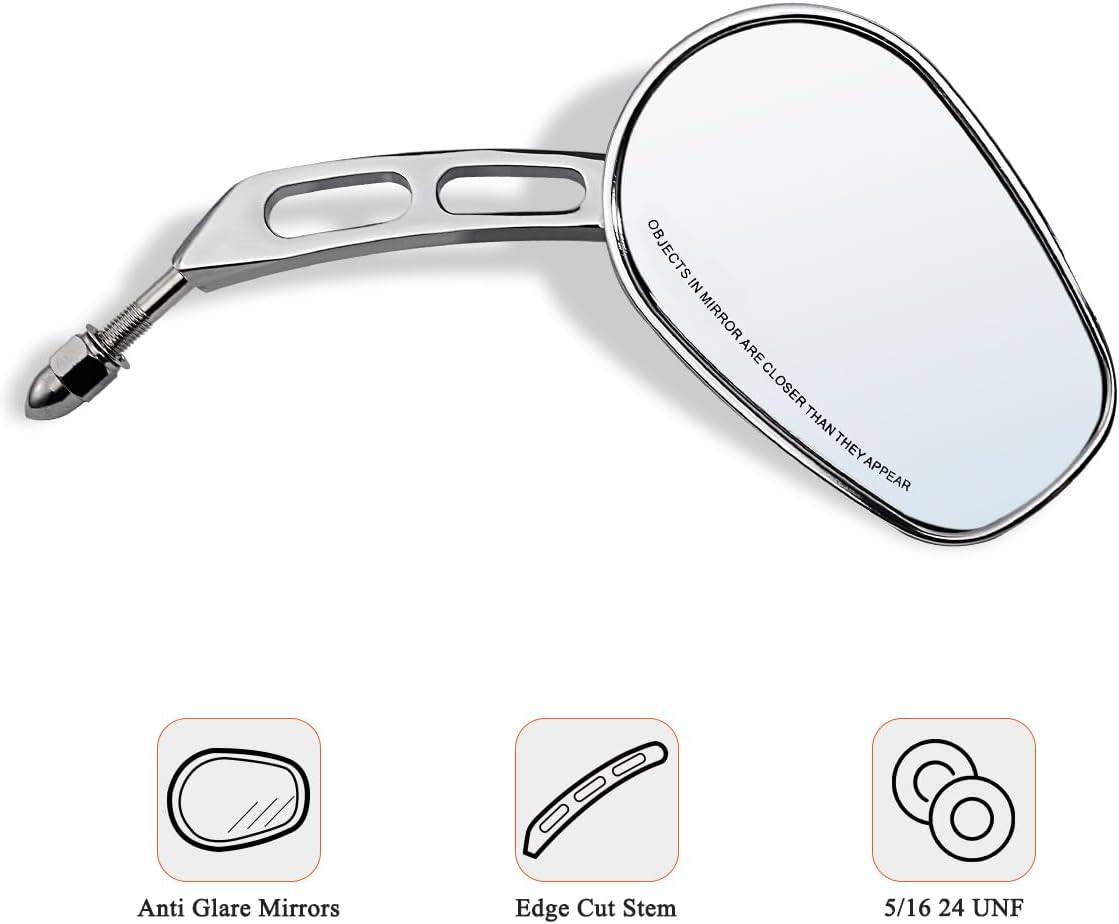 FOVPLUE Handlebar Mount Mirrors,Left & Right Side Rearview Mirrors for 1982-2024 Harley Models,For CVO Dyna Electra Glide Road Glide Road King Softail Street Glide Sportster 1200 883,Chrome image number 1