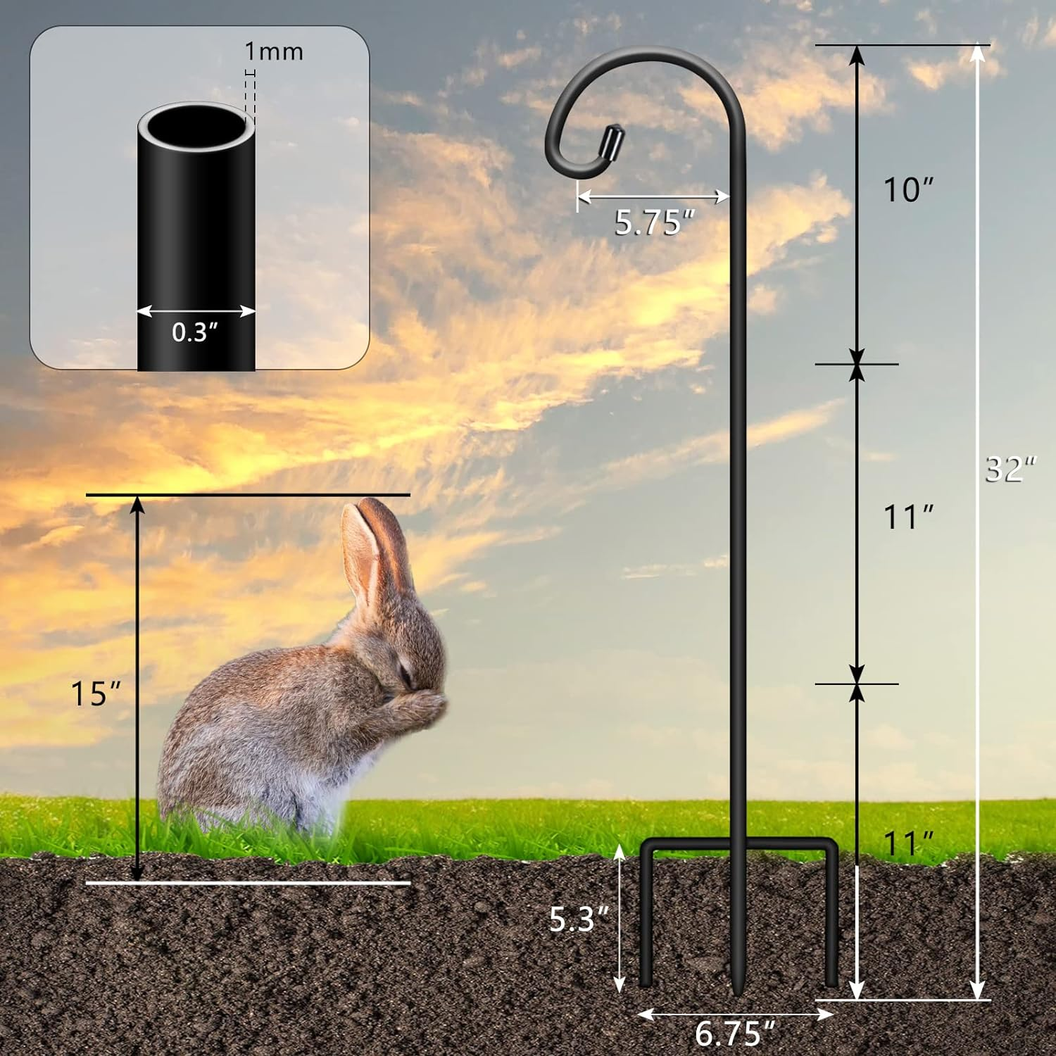 Gtongoko 8 Pack Shepherds Hooks for Outdoor 32 Inch Garden Hooks for Hanging Plants, Lanterns, Bird Feeders, Solar Lights, Mason Jars, Weddings Decor, Adjustable, Matte Black image number 1