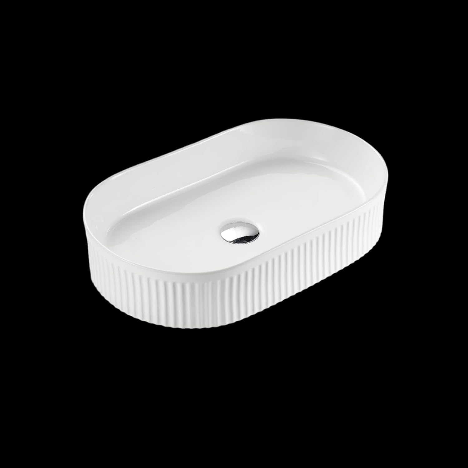 Oval Fluted above Counter Bathroom Basin, 580Mm X 365Mm X 120Mm, Gloss White/Matte White (Matte White)