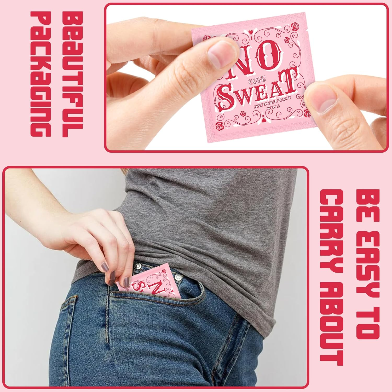 EDTOY Body Wipes 500 Pieces of Rose Antiperspirant Deodorant Wipes and Travel Deodorant Individually Wrap Hypoallergenic Mini Deodorant Underarm Sweating and Travel to Clean Skin for Female Male Teenagers image number 5