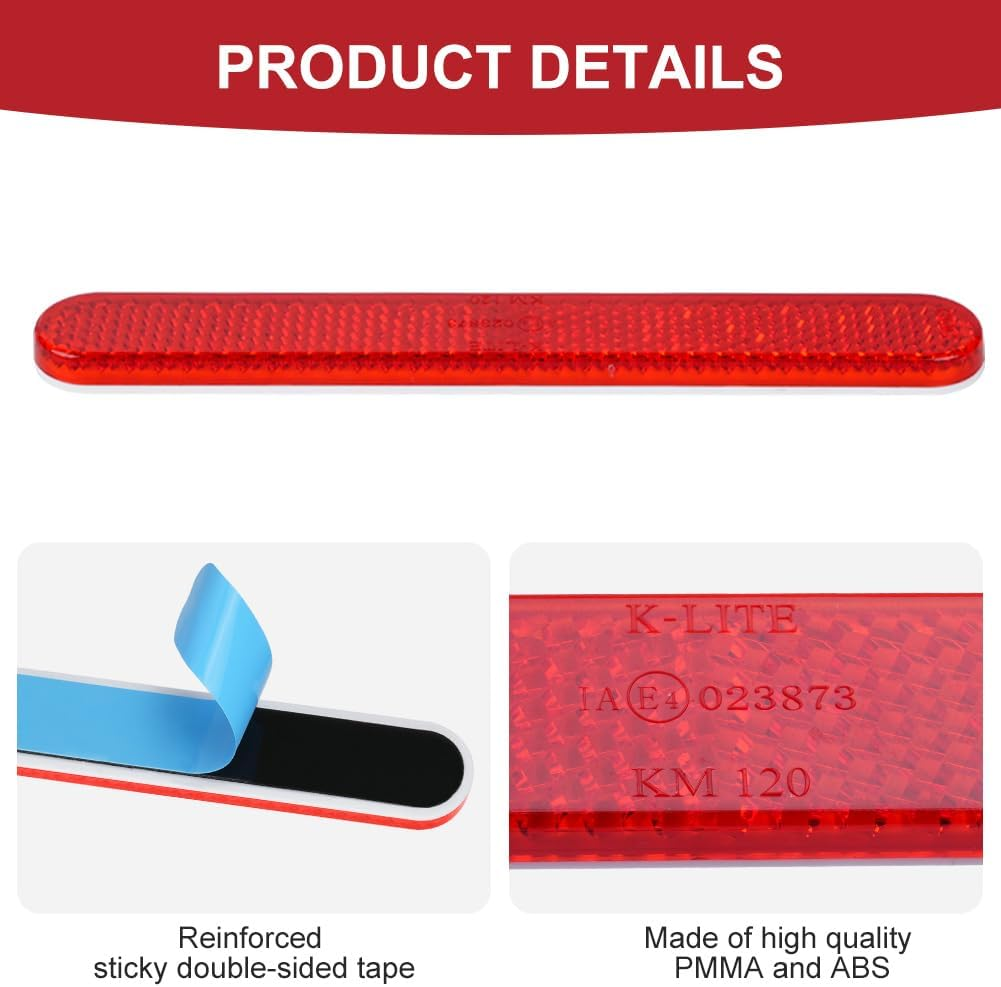 2Pcs Motorcycle Reflectors, Stick-On Rectangular Safety Reflector, Strong Reflective Ability Red Light Reflectors, Red Safety Warning Reflector for Trucks Bicycle Trailers Gate Posts, 13.9Cm - Screw 4Pcs image number 6
