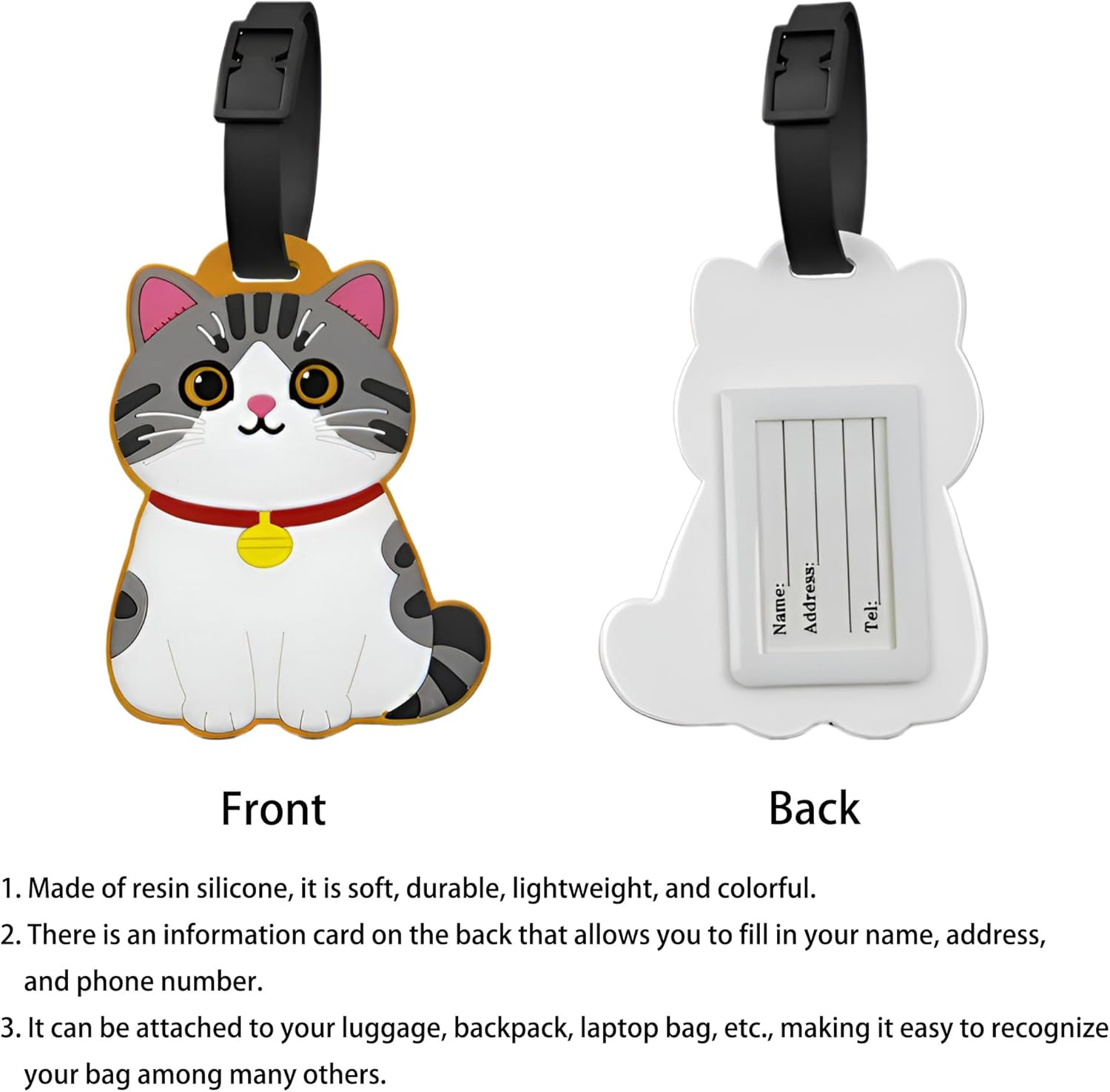 Luggage Tags for Suitcases Cute Cat Silicone Travel ID Tags for Luggage Backpack & Baggage Durable Cartoon Animal Bag Tag for Adults & Teens, American Shorthair Cat - A - Abyssinian Cat - A image number 3