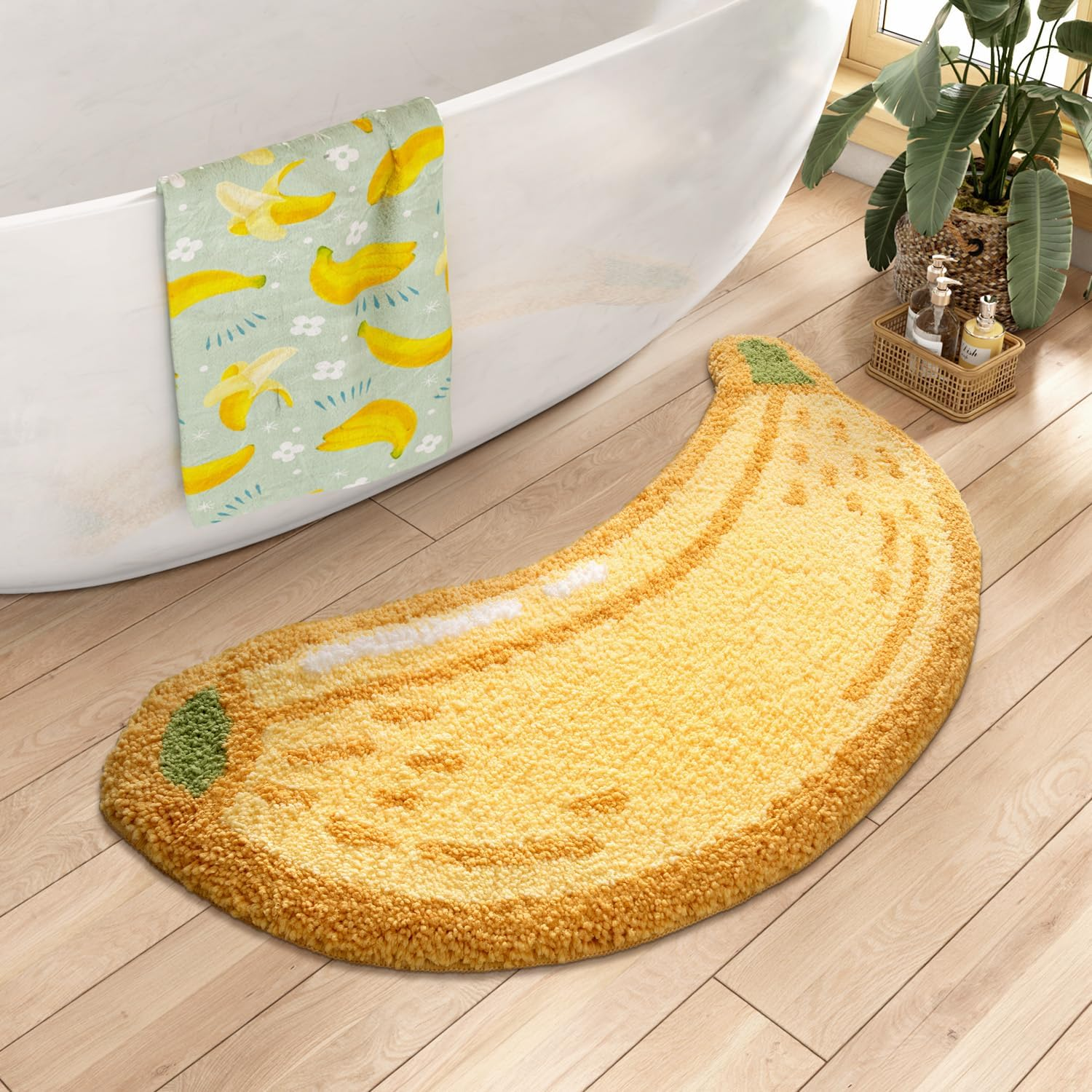DEXI Cute Bath Rugs, Bathroom Runner Rug, Funny Fruit Bathmat, Absorbent Non-Slip Washable Carpet for Bedroom, Kids Room Home Decor, 39.5"X18.5", Banana image number 3