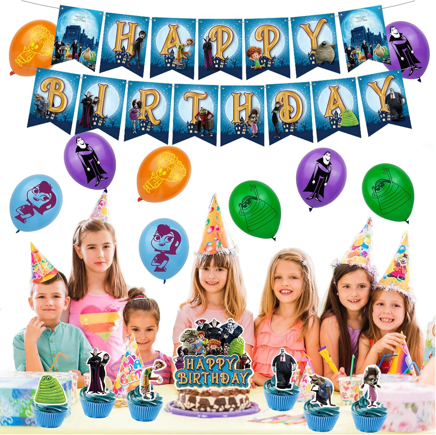 Birthday Balloons Hotel Transylvania Balloons Birthday Decorations Cake Toppers Happy Birthday Banner for Kids Birthday Party Decorations Birthday Gifts image number 1