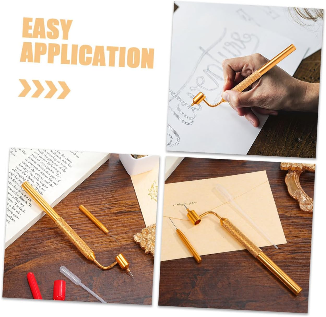 2 Sets Car Scratch Repair Paint Pen Needle Dropper Fillable Paint Applicator for Small Scratches Rock Chip Repair Tool in Gold (0.5Mm Tip) image number 2