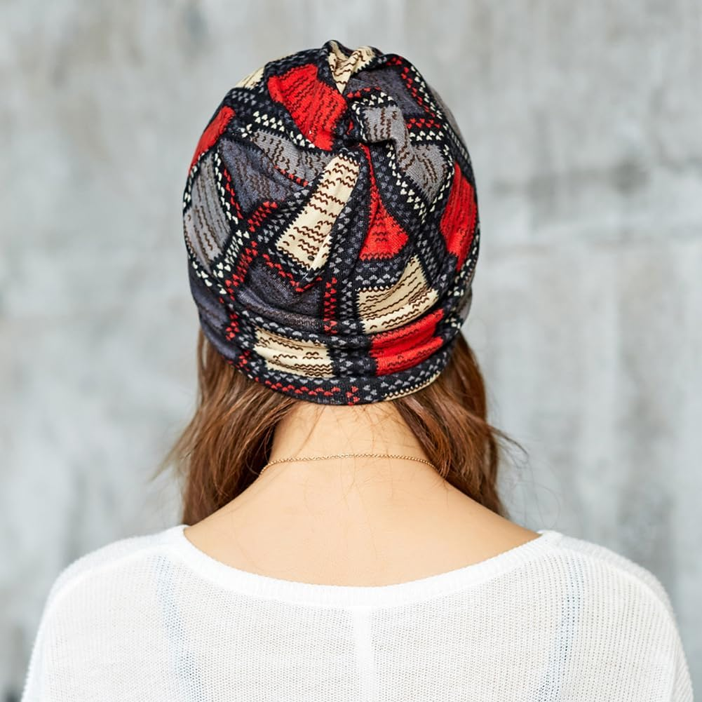 Glamorstar Floral Lace Beanie Hat Chemo Cap Stretch Slouchy Turban Headwear - 2 Packs G - Blue Coffee image number 3