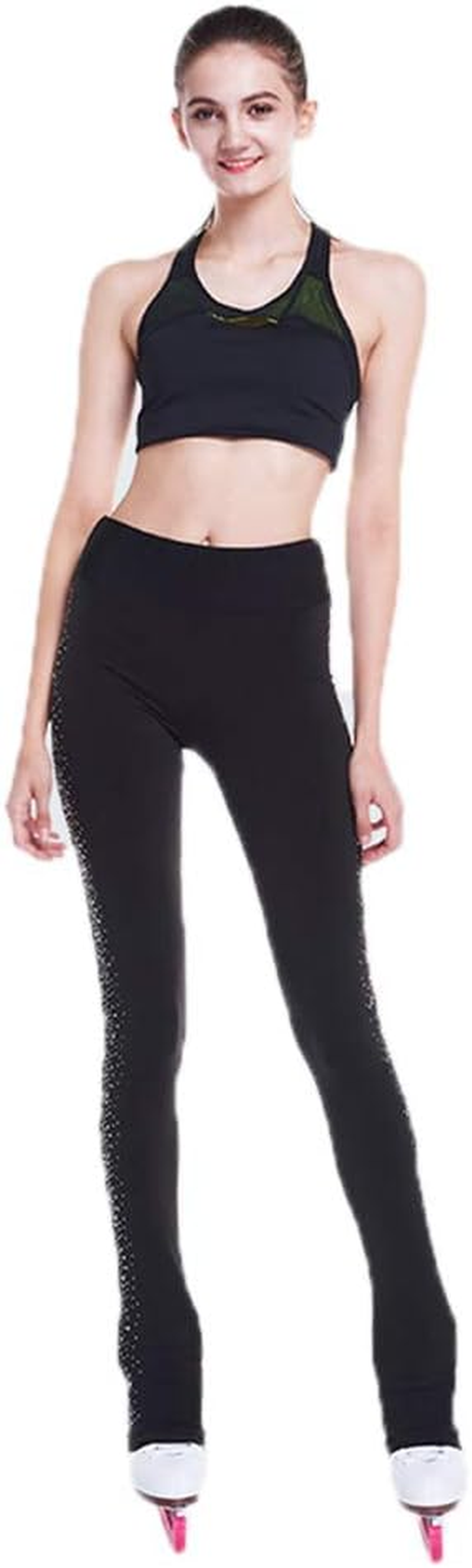 LIUHUO Figure Skating Pants Girls Training Wear Quality Crystals Black Child Skating Leggings image number 2