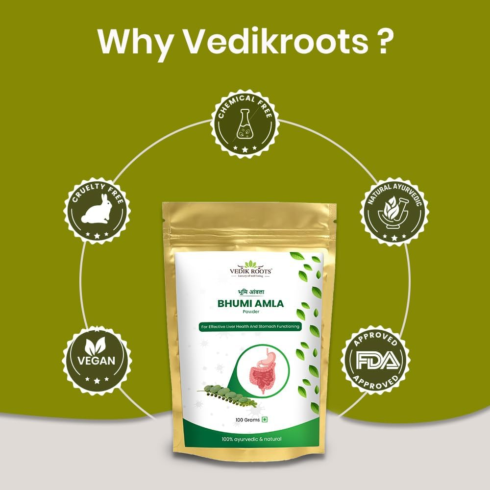 Vedikroots Bhumi Amla Powder/Churn - Organic and Pure Ingredient Extract for Healthy Liver Functioning and Digestive Strength | Enriched with Essential Nutrients image number 1