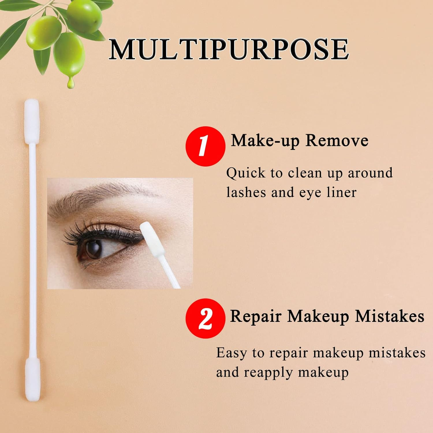 Olive Oil Makeup Remove Cotton Swabs - Individually Wrapped Double Tipped Paper Sticks, 100 Count (Long End) image number 6