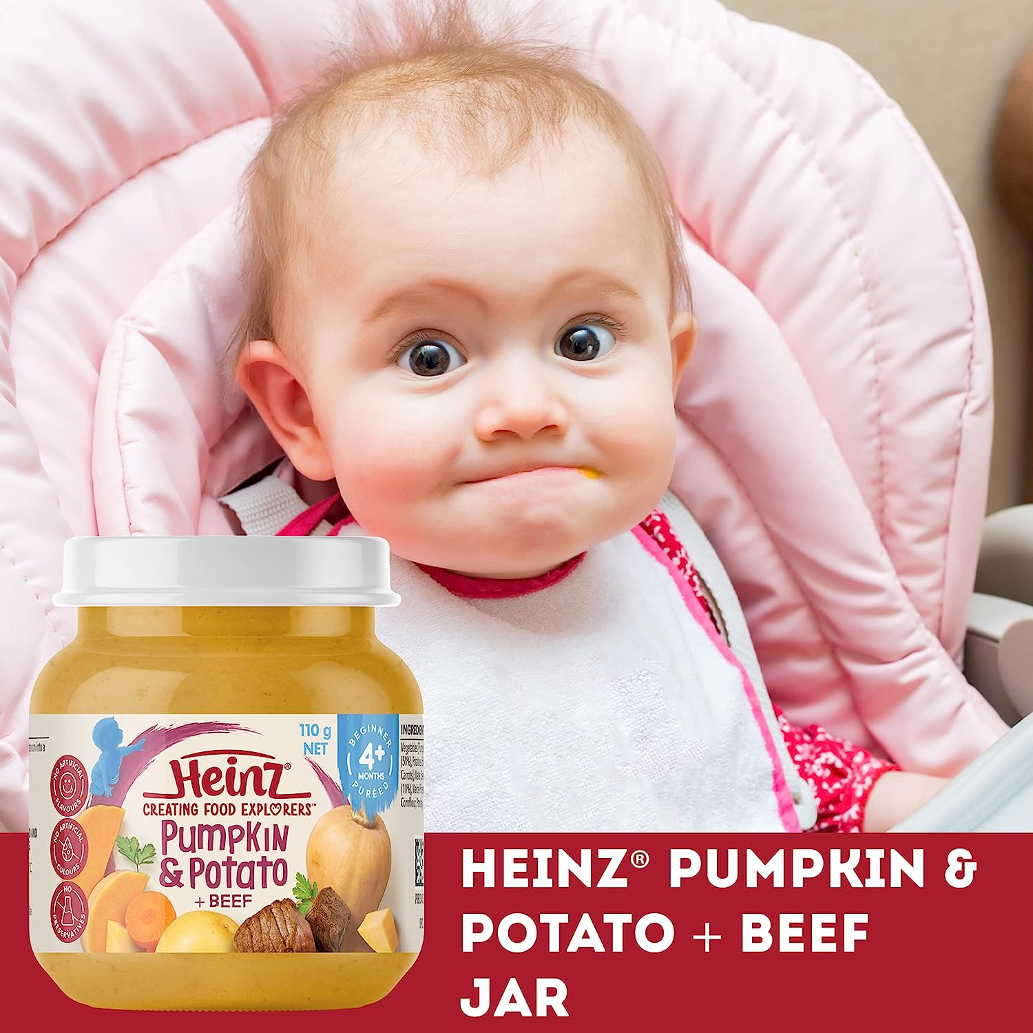 Heinz Strained Pumpkin Potato & Beef Baby Food for Ages 4+ Months 110 G (Pack of 2) image number 1