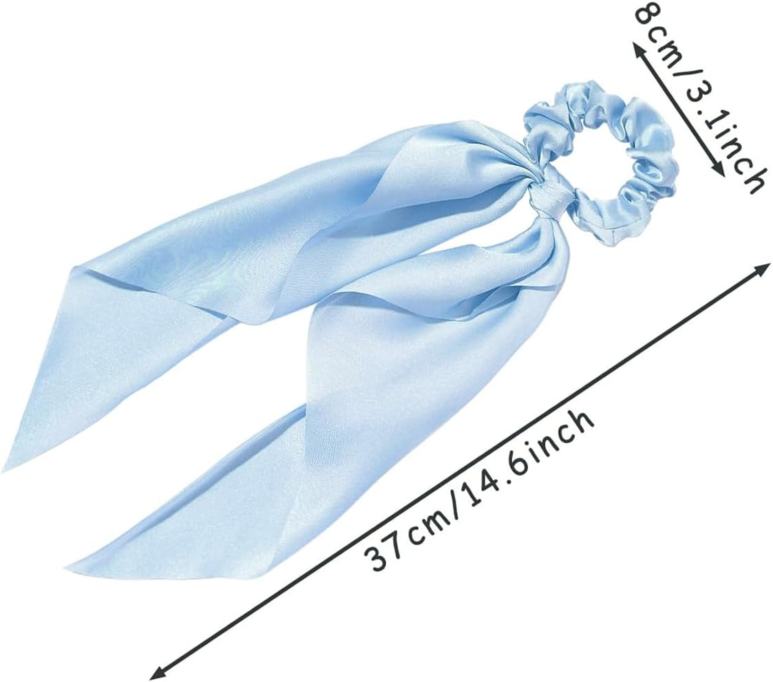 Orivin 6 Pcs Satin Bowknot Elastic Hair Bands Colorful Ribbon Scrunchies Ponytail Holder Sweet Hair Accessories for Women Girls image number 2