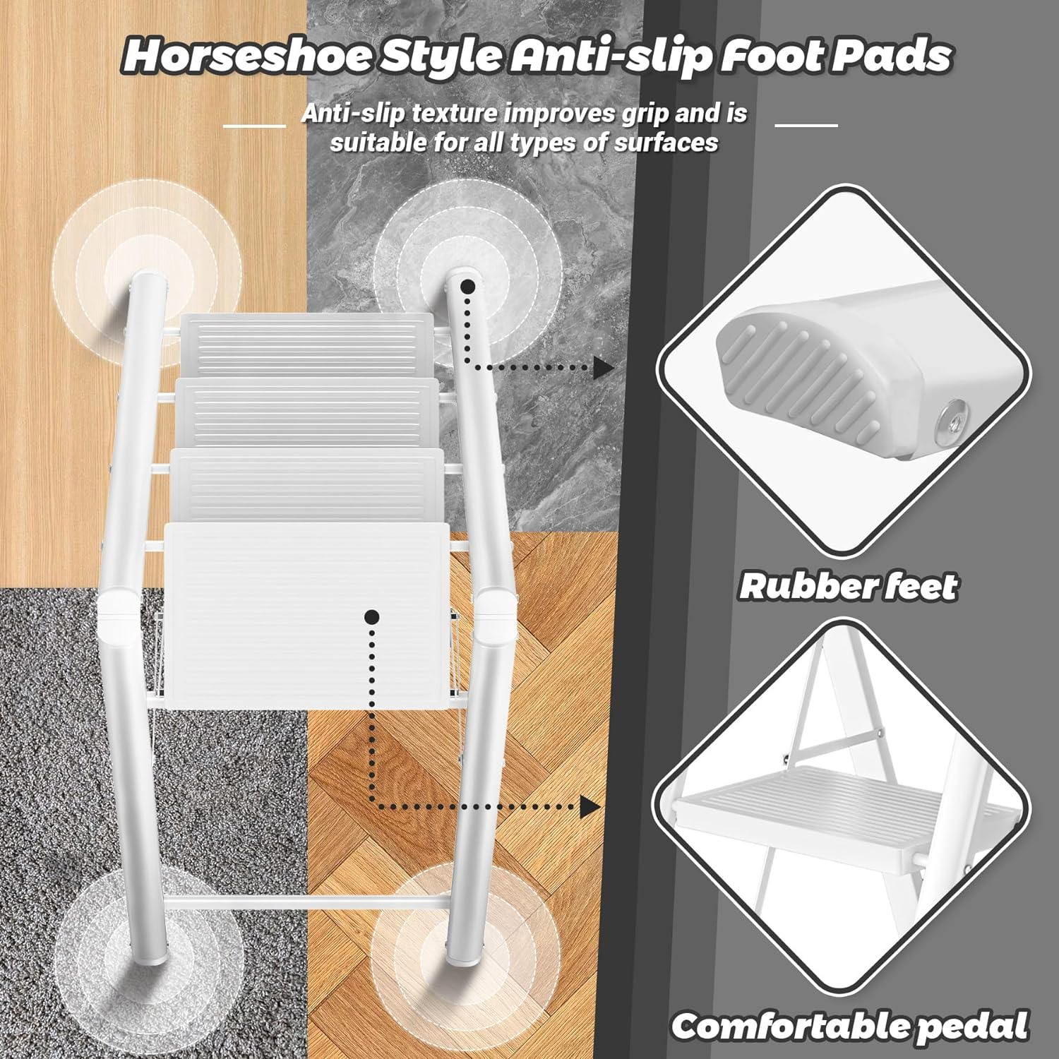 BREENHILL Step Ladder, Folding 3 Step Ladder Stool with Wider Anti-Slip Pedal, Portable Lightweight Ladder for Home Kitchen Office 150KG Max Loader image number 3