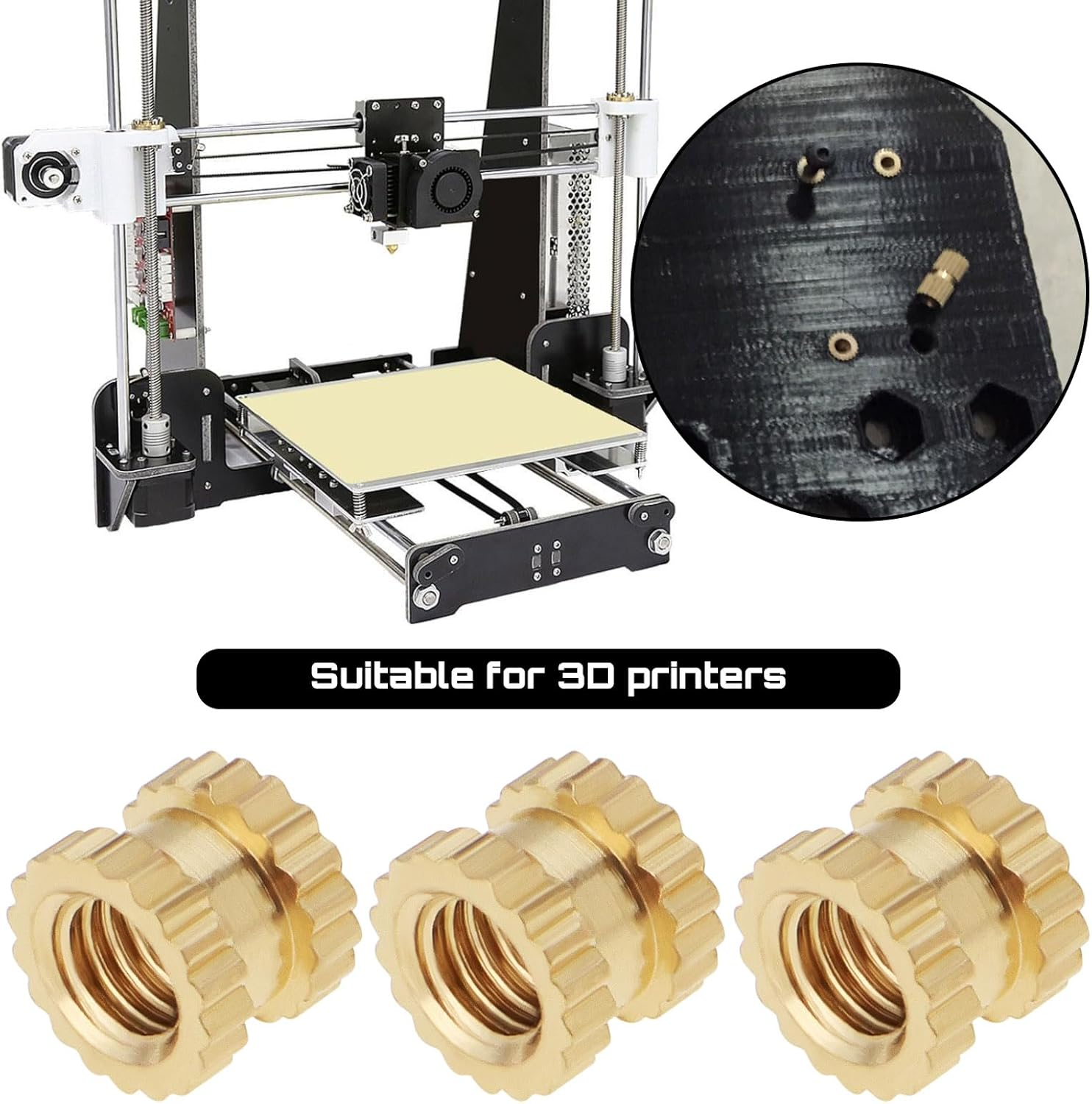 Emsea 200PCS 3D Printing Threaded Insert M3X4X5Mm Thread Knurled Brass Nuts for 3D Printers Electrical Molding Machines Brass Embedding Nuts Gold image number 1