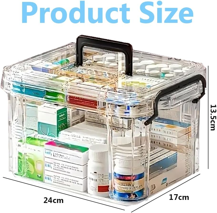 TOMVAES Large Capacity Medical Box, Transparent Pharmacyl Case with Handle, Portable Medicine Chest-Sealed, Lockable for Home and Travel image number 5