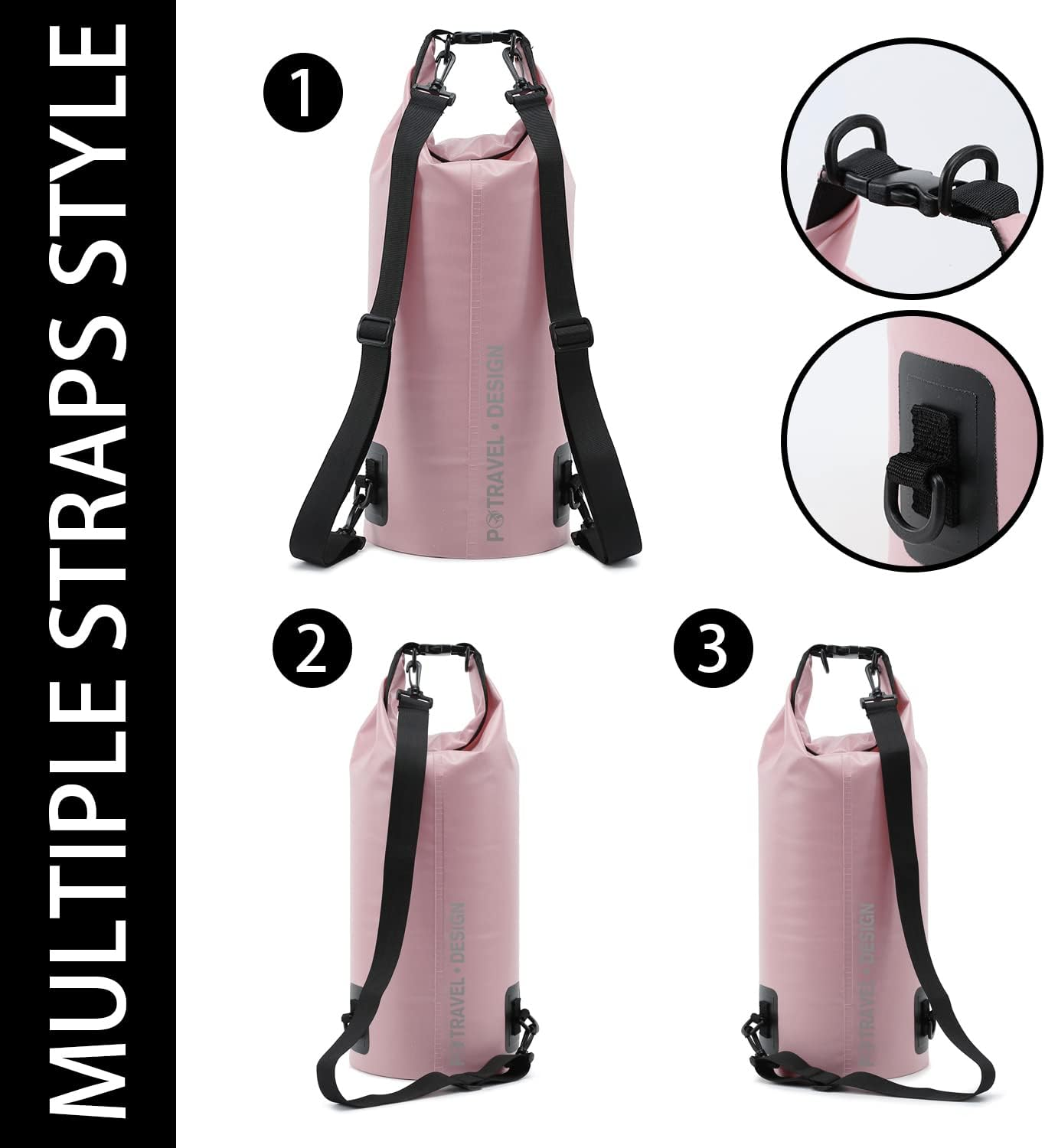 Floating Backpack Waterproof Dry Bag 15L Capacity Kayaking, Water Sports Fishing, Swimming, Boating, Beach, Hiking, Camping, Outdoor Activities 2 Adjustable Straps Bright Pink Colour from Paton Travel image number 2