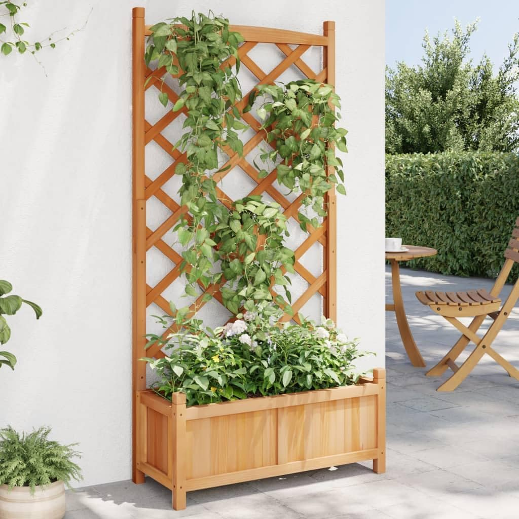 Planter with Trellis Brown Solid Wood Fir