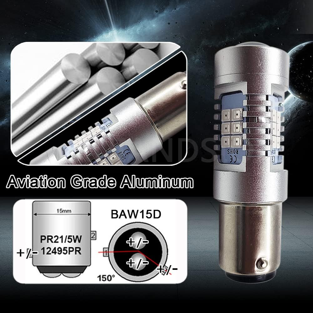 Ruiandsion BAW15D LED Bulb Red PR21/5W S25 High/Low Beam LED Bulb 12-24V 2835 21SMD for Backup Reverse Brake Tail Lights (Pack of 2) image number 2