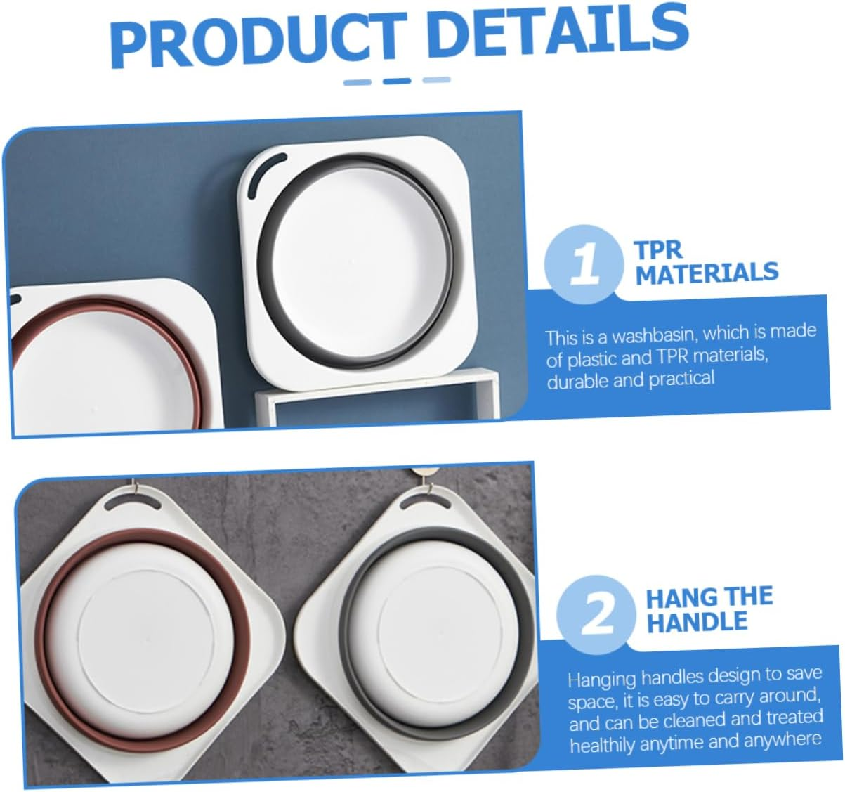 Foldable Face Wash Basin Bathroom Basin with Space-Saving Hanging Handles Easy to Carry Medium Size for Baby'S Face Washing and Outdoor Cleanup image number 2