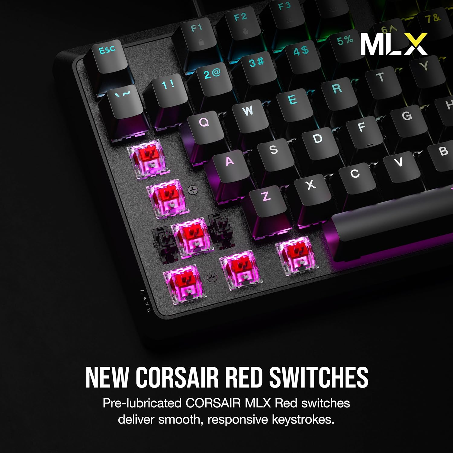 CORSAIR K70 CORE RGB Mechanical Gaming Keyboard - CORSAIR Red Linear Keyswitches - Sound Dampening - Media Control Dial - Icue Compatible - QWERTY NA Layout - Black image number 2