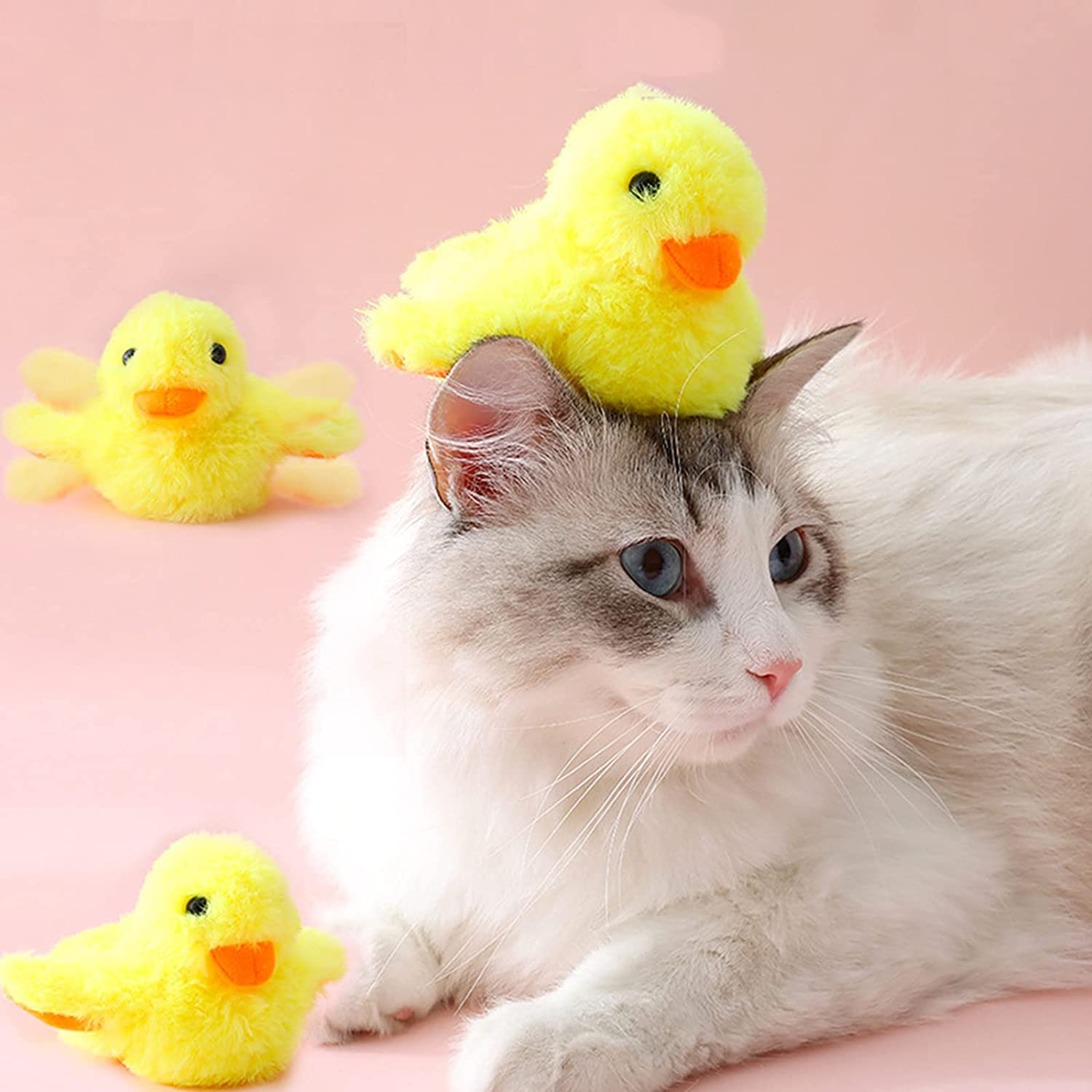 PAWCHIE Interactive Cat Toys Duck-Catnip Chew Toy,Usb Rechargeable Plush Duck Toy,Realistic Duck Quack and Electric Flapping Wings Duck Toy,For Cat Chewing, Kicking and Exercise (Yellow) image number 4