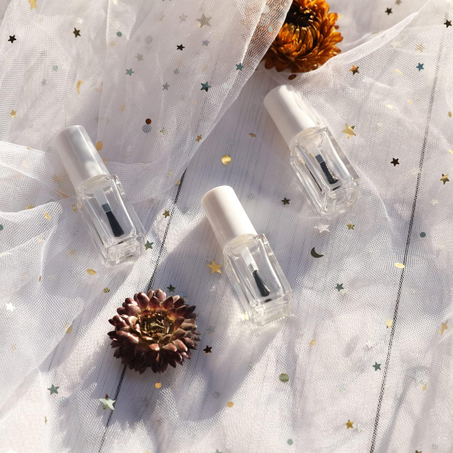 Agidea Empty Nail Polish Bottles with round Paddle Brush 5ML, 6PCS Small Empty Glass Refillable Nail Polish Containers with Mixing Balls & Funnels (White)