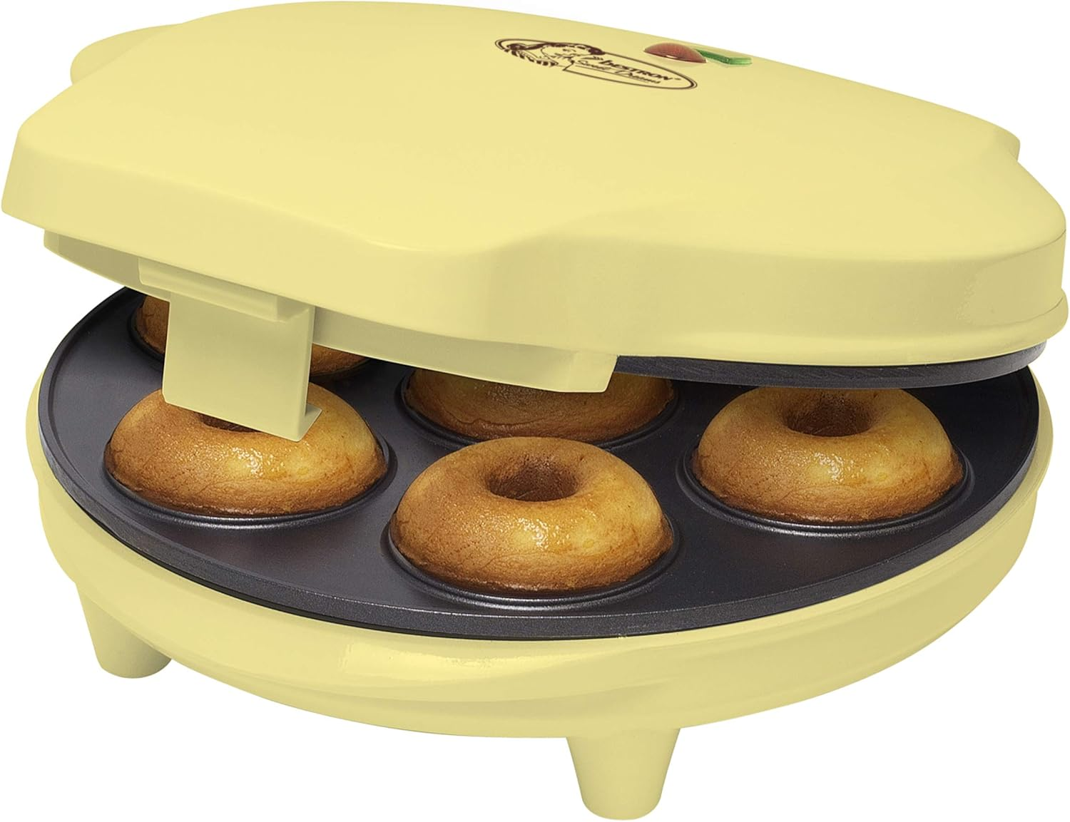 Bestron Donut Maker in Retro Design, Mini Doughnut Maker for 7 Small Doughnuts, Includes Baking Light and Non-Stick Coating, 700 Watt, Colour: Yellow - Pink image number 2