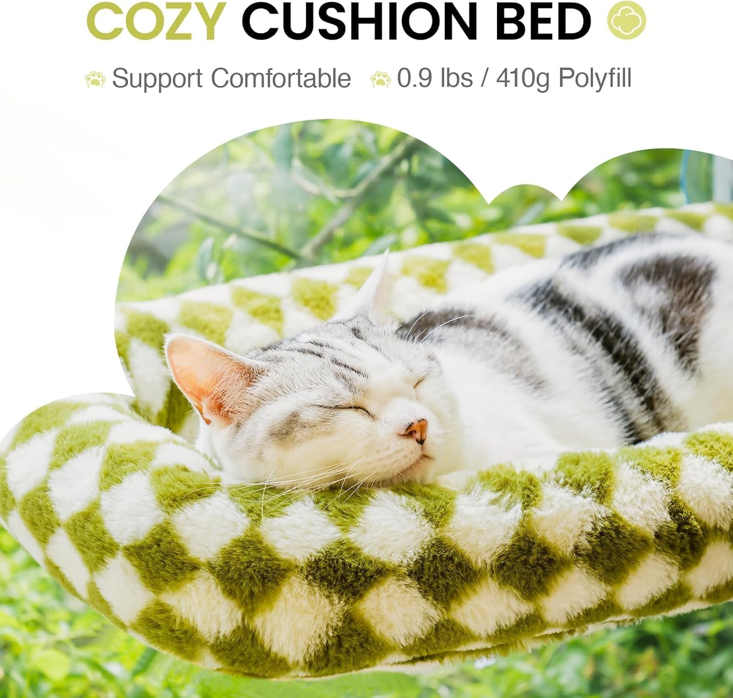 EDAGNY Stylish Cat Hammock Window Foldable - Plush Cat Window Lounger with Removable Thick Cover, Sturdy Steel Frame up to 18 Kg, Green M image number 5