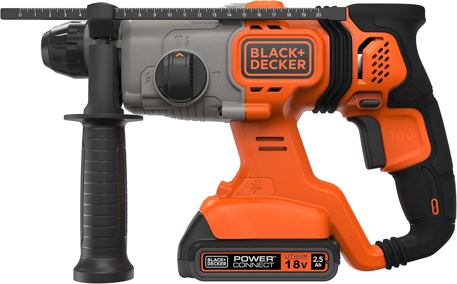 Black+Decker 18 V Sds-Plus Cordless Combination Hammer (1.2 Joules, for Effective Drilling, Impact Drilling and Light Chiseling, LED Work Light, Includes 2X Batteries, Charger, Case, 1X 6 Mm Drill) image number 1