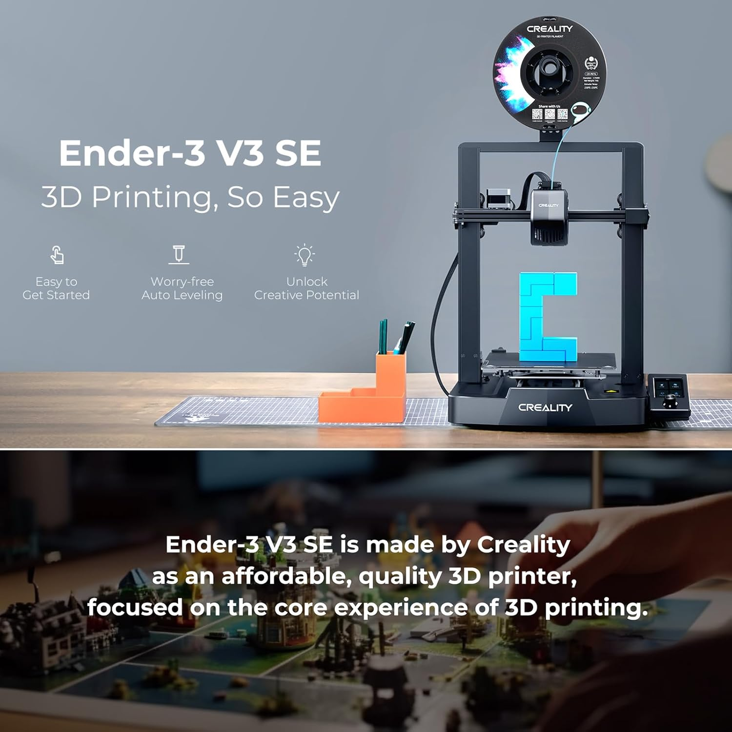 Morelian Ender-3 V3 SE 3D Printer with CR Touch Auto Leveling 220*220*250Mm Printing Size and Sprite Direct Extruder Stable Dual Z-Axis Ensuring High Print Quality with 3.2In Color Knob Screen For image number 3