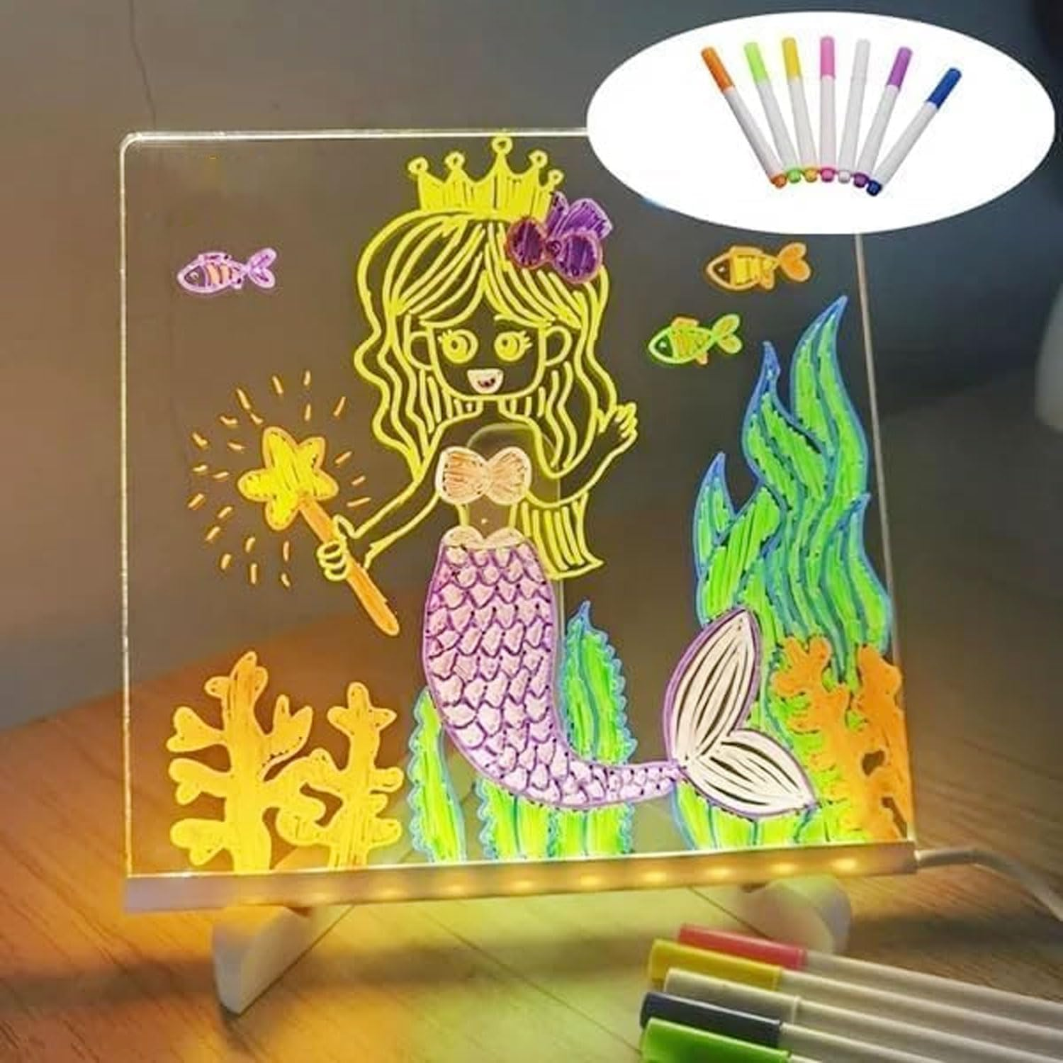LED Note Board with Colors, Letter Dry Erase Board with 7 Pens, 5.9 X 5.9Inch Acrylic Dry Erase Board with Adjustable Stand Desktop for Office School Home image number 3