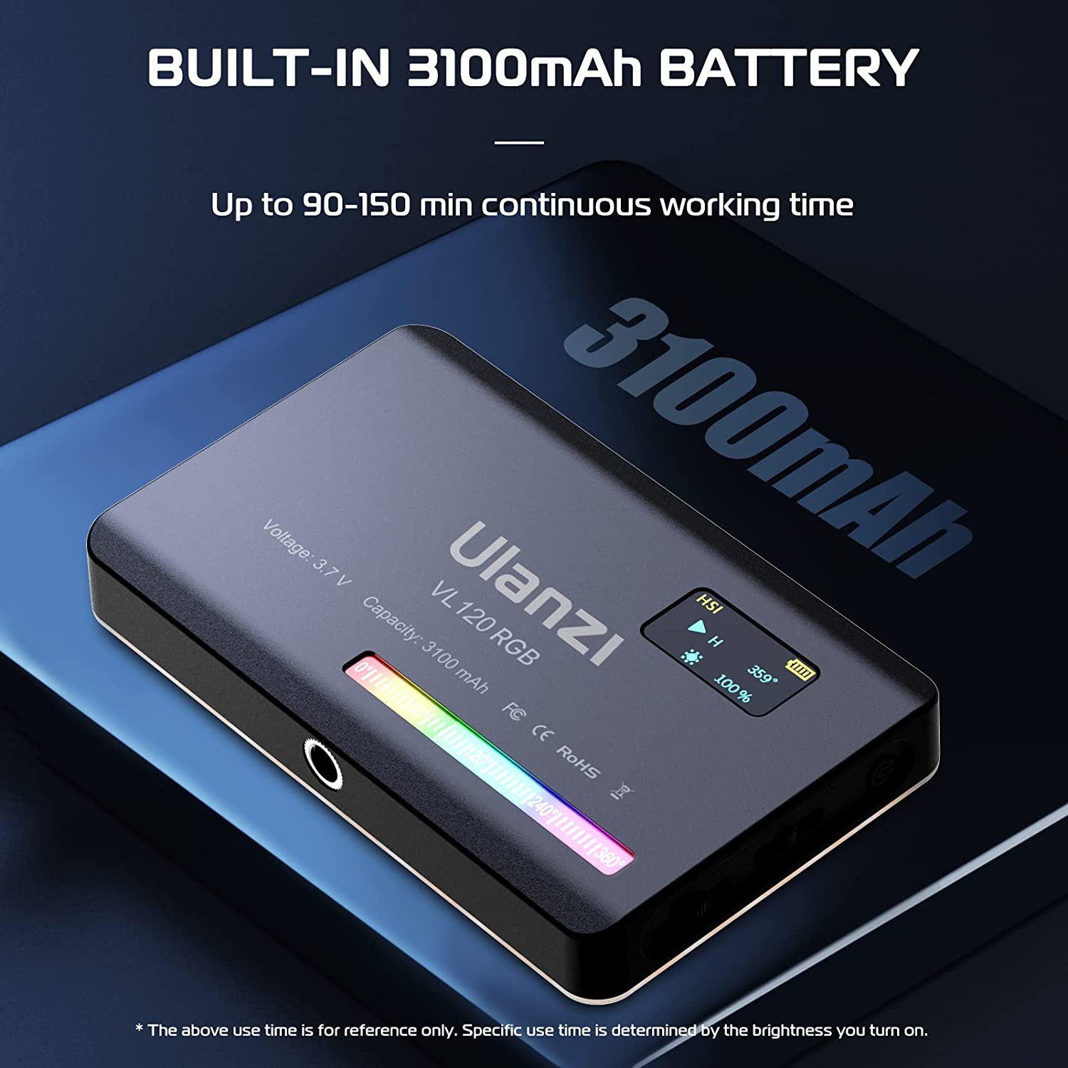 ULANZI VL120 RGB LED Video Light, 360&deg; Full Color Portable Camera Light, CRI 95+ 2500-9000K Dimmable Panel Lamp W LCD, 3100Mah Rechargeable DSLR Lighting for Vlogging, Photography, Video Conference image number 4