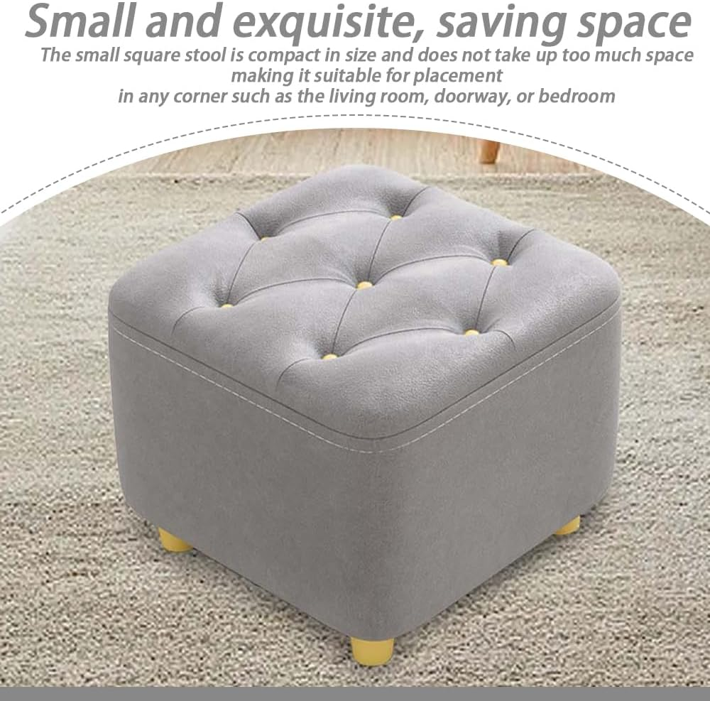 Small Footstool Ottoman, Square Foot Rest Stools with Wood Legs, Non-Slip Foot Stool for Living Room Entryway Office 28X28X26 Cm (Grey) image number 4