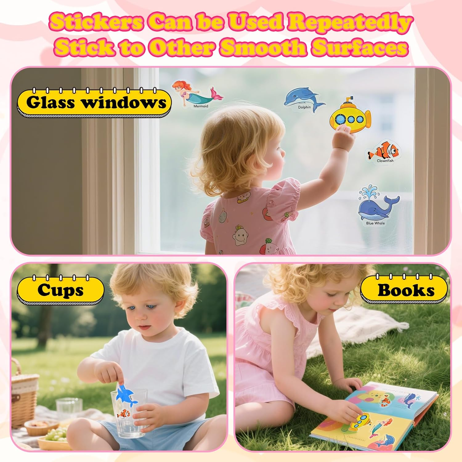 Eoocoo 3 Pack Reusable Sticker Books for Kids 3-5, Travel Airplane Activity Stickers for Boys Girls, Education Learning Toys for Toddler Party Birthday Gifts-Space, Dinosaurs and Vehicles image number 1