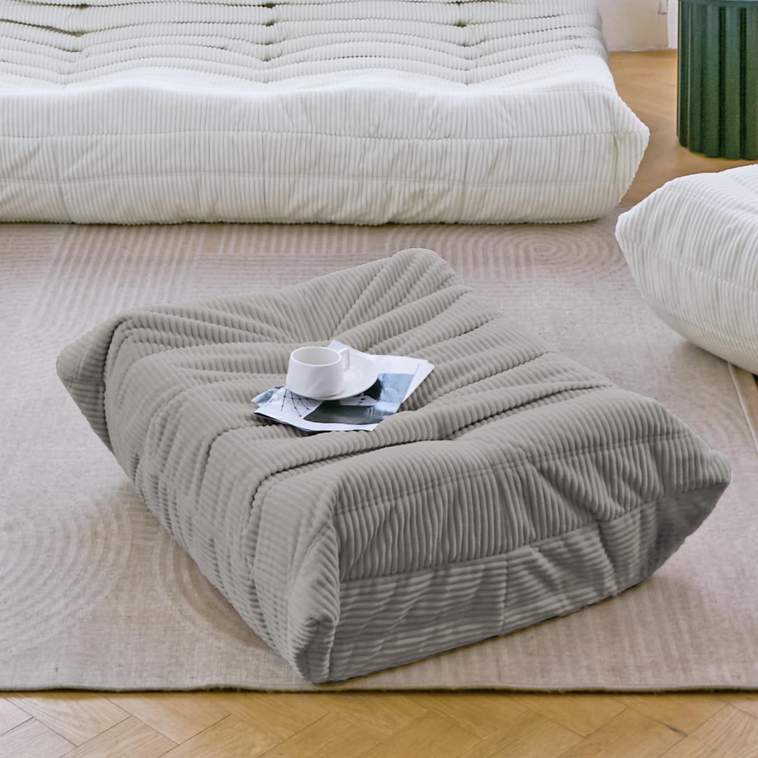 N&V Ottoman for Fireside Chair and Sofa, Soft Premium Corduroy Ottoman, Foam Ottoman for Accent Chair, Living Room Bedroom (Black)