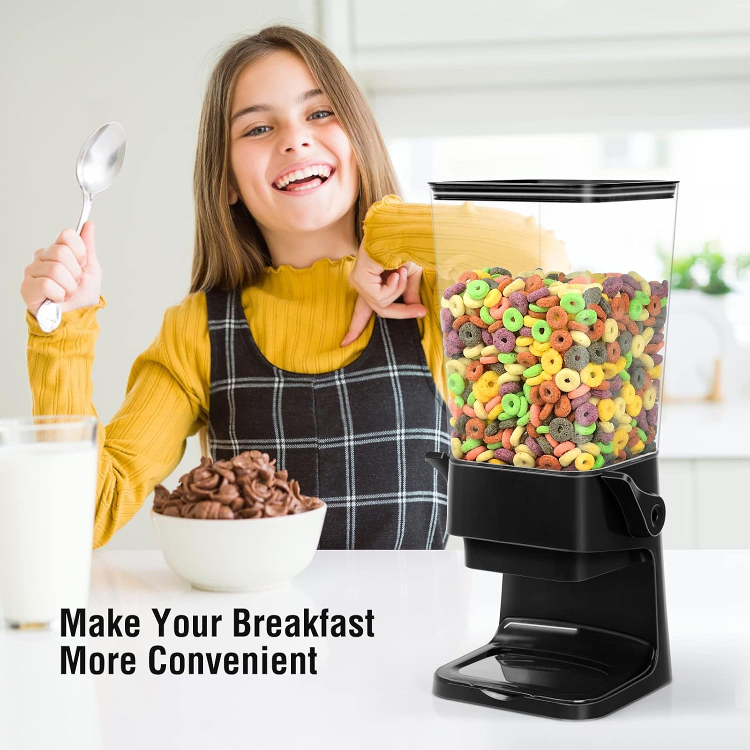 Cereal Dispenser Countertop Dual Dry Food Large Containers Storage Organizer Dispensador De Cereales Candy Machine Rice for Snack,Nuts, Granola(Black,1Pc) A02 image number 6