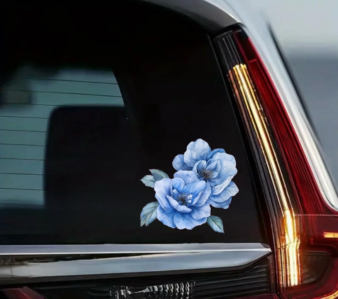 Watercolor Perennial Geranium Flower Car Vinyl Decal, Blue Floral Sticker for Bumper Side Mirror Window, Vehicle Decoration Decal, Lower (Blue)