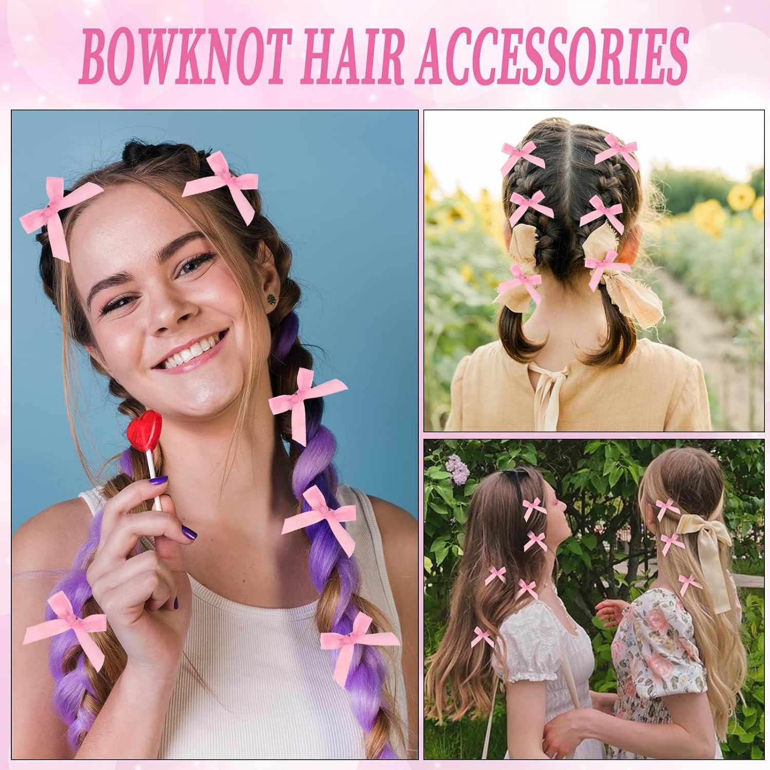 Qianyu 20Pcs Pink Mini Bowknot Ribbon Barrettes Satin Cute Bows Hair Claw Clips DIY Craft Hairpins for Scrapbooking Wedding Christmas Decoration Teens Women Girls' Hair Accessories image number 6