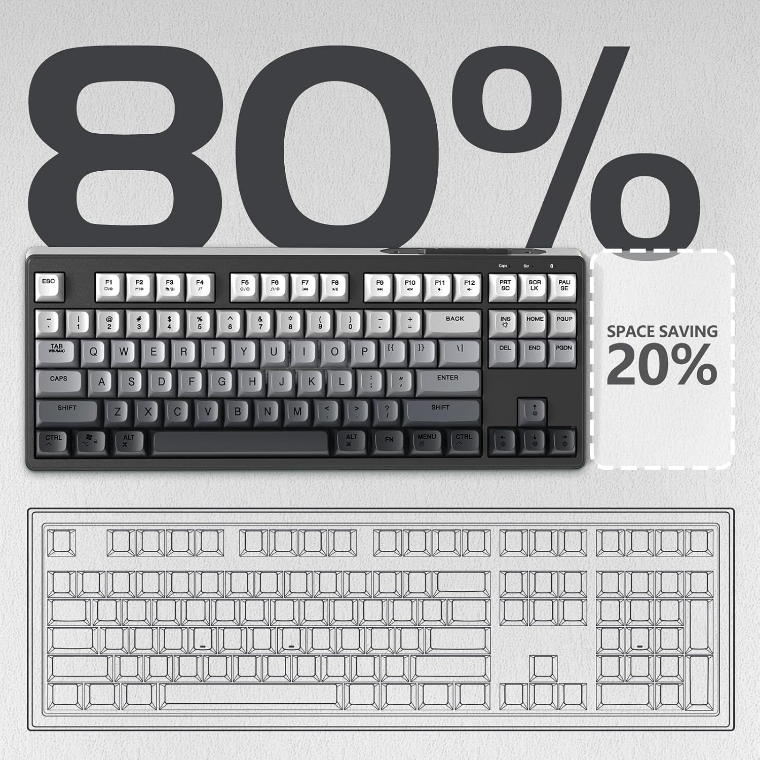 ATTACK SHARK X FREEWOLF M87 80% Wireless Gaming Keyboard, 87 Keys TKL Rainbow Backlit Mechanical Feeling SA PBT Membrane Keyboard Bt/2.4Ghz Connect with 4000Mah Battery for Mac/Win - Black Gradient image number 3