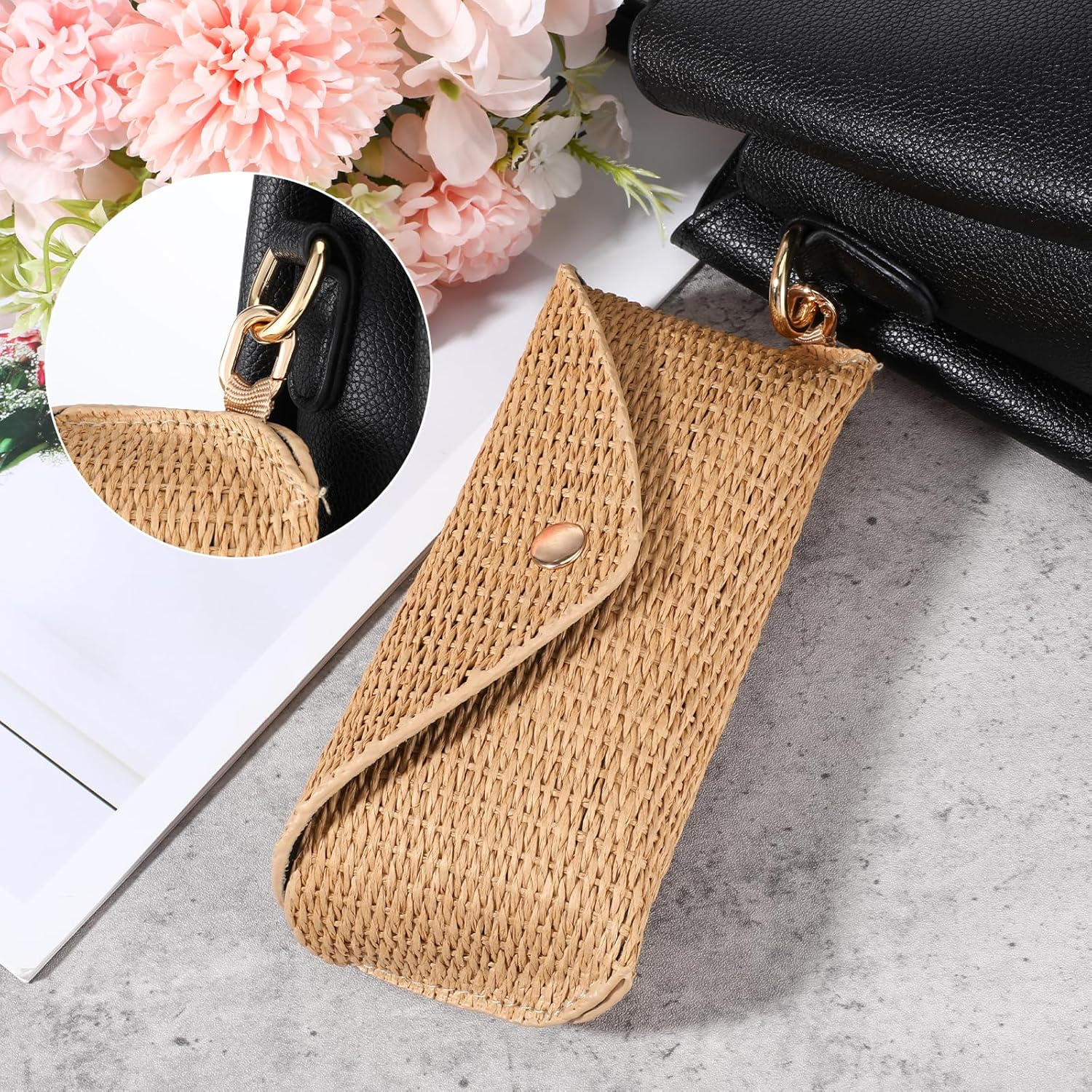 YBEATY Woven Straw Glasses Case Straw Sunglasses Case Hard Shell Glasses Eyeglass Travel Pouch Boho Rattan Protective Sunglass Pouch Organizer Storage Holder for Women Fashion Accessories Vacation image number 1